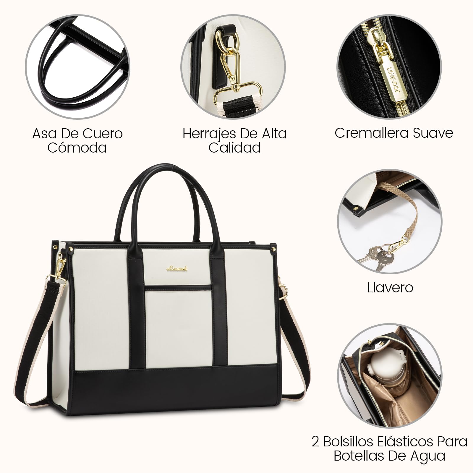 LOVEVOOK Grande Bolso Mujer, Bolso Portatil Bolsos Maletin Ordenador para Universitarias, Tote Laptop Bag Shopper para Portadocumentos Trabajo Universidad