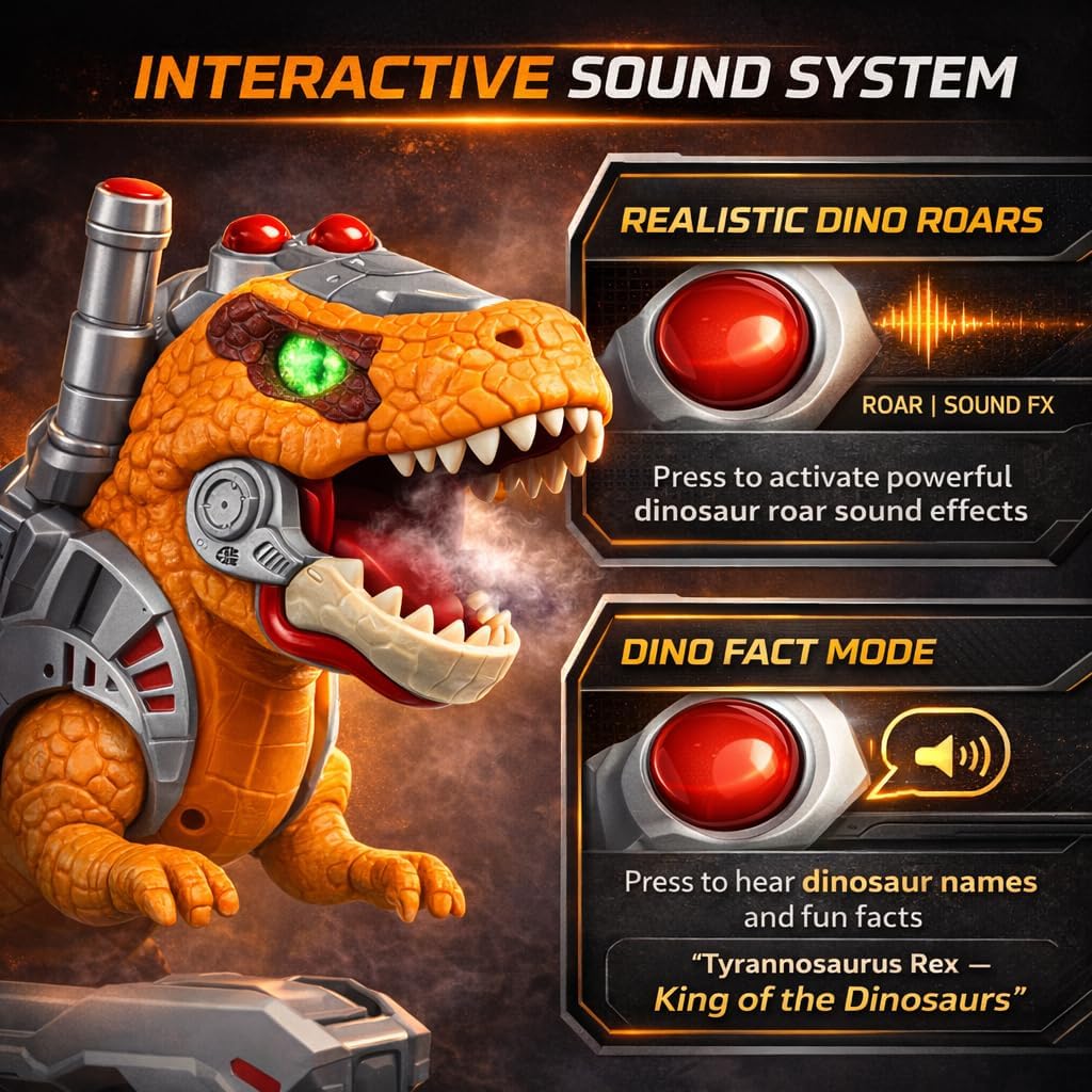 Dinosaur Ride On Push Car for Little Kids, Battery Operated Push & Ride Electric Foot-to-Floor Sliding Rideable Toy Scooter with Music, Light & Smoke for Toddlers