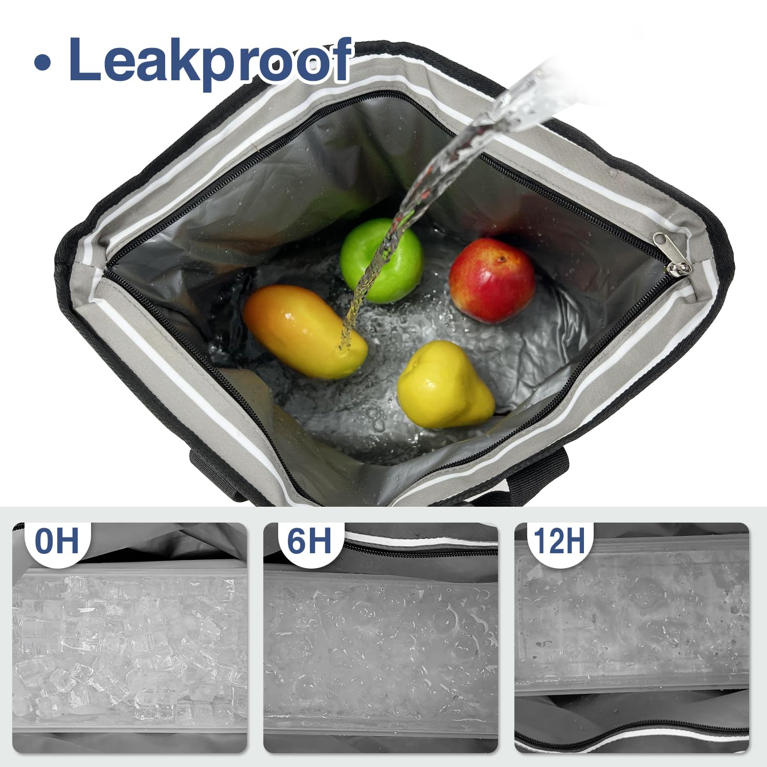 Bolsa térmica grande aislada azul de 30 latas de 18 L, a prueba de fugas, bolsa de comestibles reutilizable, lonchera para picnic, playa, camping, color gris