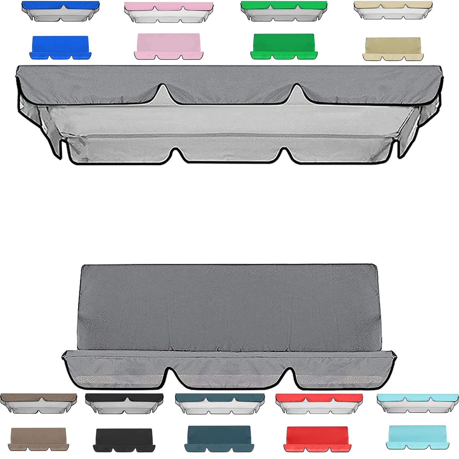 Set di coperture per dondolo da giardino, a 3 posti, impermeabile, antivento, anti-UV, resistente, a prova di strappo, copertura superiore per amaca da giardino (TYP-6,164 x 114 x 15 cm/150 x 50 x 10