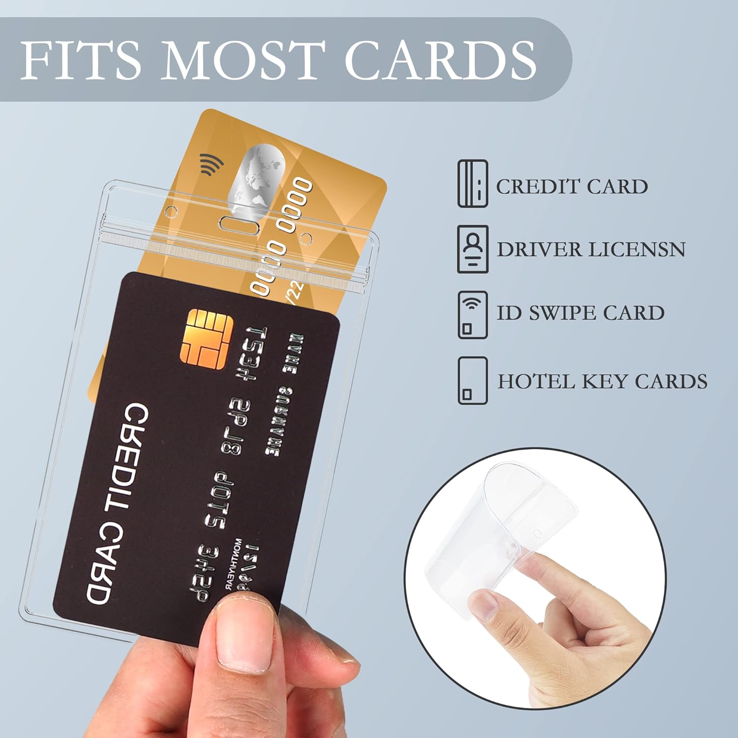 200 Pcs Vertical Clear ID Badge Holders, 4x3 Inch Waterproof PVC Plastic Badge Holders with Resealable Zip, Fits RFID/Proximity/Badge Swipe Cards, Credit Cards, Office, School, Events