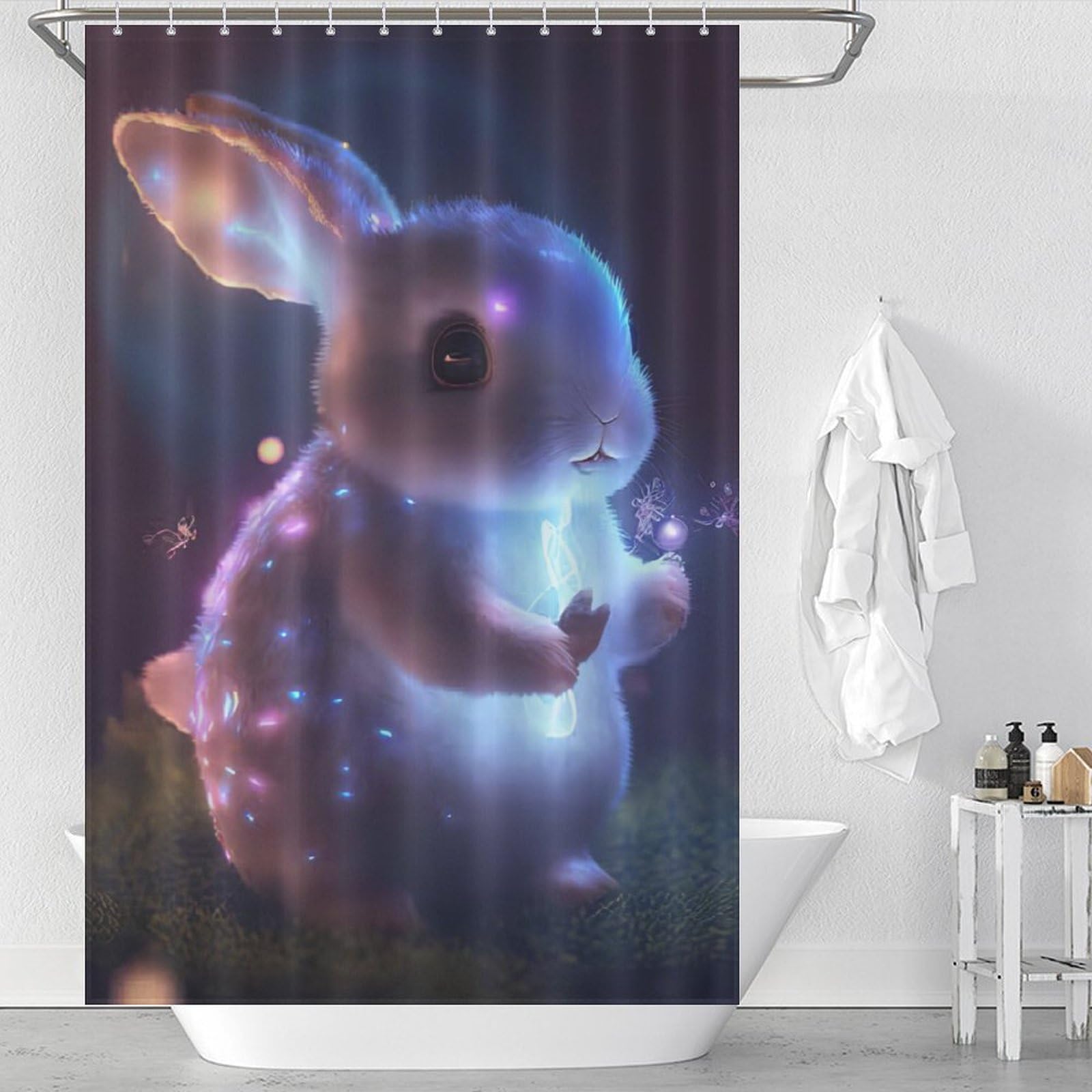 Rideau de douche lapin imperméable en tissu polyester 122x183cm
