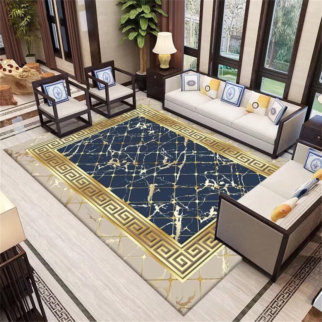 Tapis éveil bébé fille bleu anti-glisse grand format 70x140cm