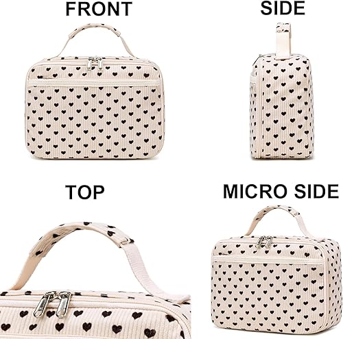 Miniatura 4 de Lonchera infantil de pana con aislamiento térmico para niñas, kit de bolsa de almuerzo reutilizable para viajes escolares (corazón)