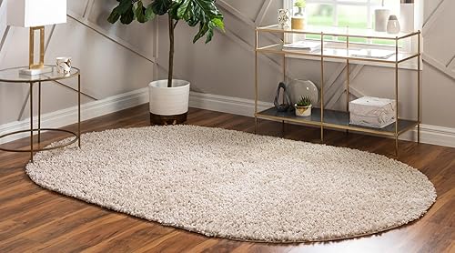Miniatura 3 de Unique Loom Davos Shag Collection - Alfombra de área, color liso (3 pies 3 pulgadas x 5 pies 3 pulgadas, ovalada, lino)