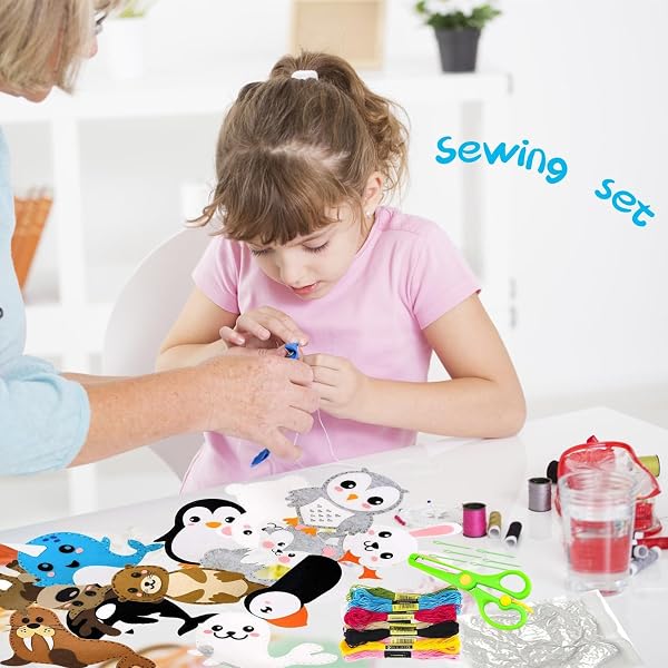 Rayong Children's Sewing Kit, Animal Shapes Felt Sewing Children from 6 Years, Animals Sewing Kit, Felt Forest Animals Craft Set, Sewing Kit for Children, DIY Art Craft for Cuddly Toys (Ice Animals) - 3