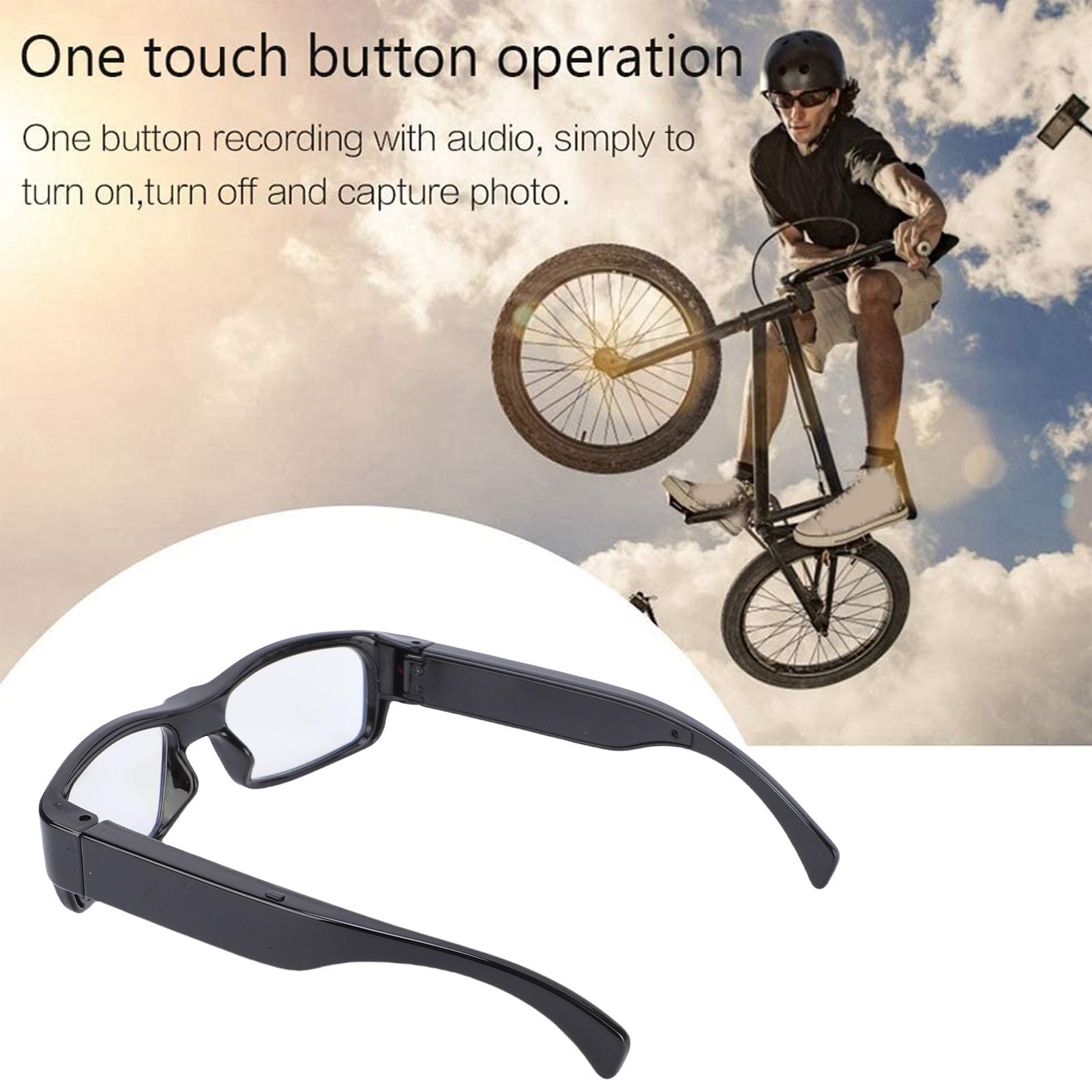BuyWeek Kamera Brille, 1080P HD Videobrille Actionkamera Intelligente Bildstabilisierung Weitwinkelobjektiv Sport Kamerabrille First Person Perspektive für Radfahren, Outdoor-Aktivitäten