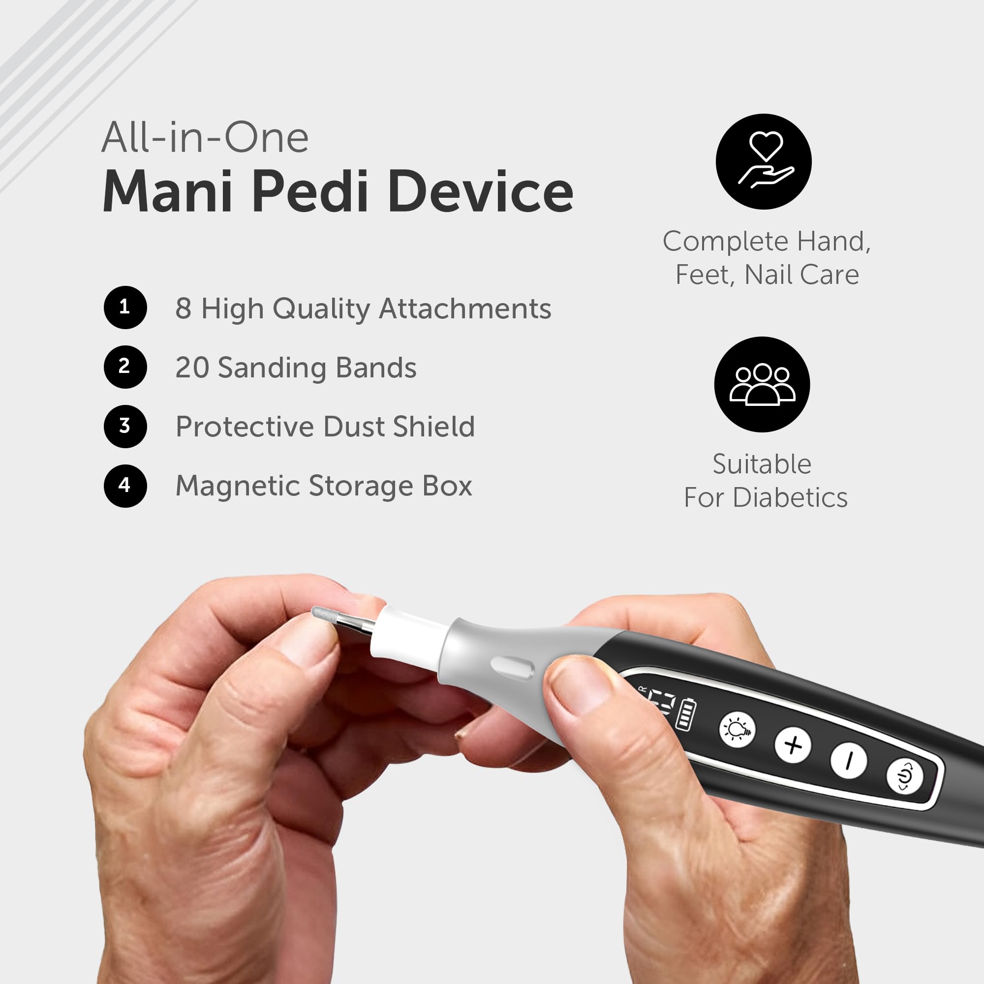 UTILYZE Kit Profesional De Manicura Y Pedicura Pedilux Pro: Lima Para Uñas Gruesas, Taladro Eléctrico Inalámbrico Para Limar Uñas, Lima Para Uñas Dremel, Lijadora, Elimina Callos Para Personas, Hombre