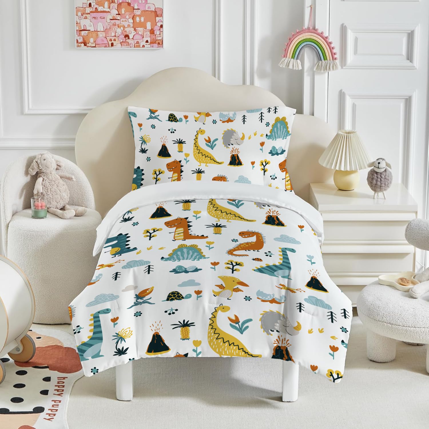 DJDEA Toddler Duvet Cover Set 120x150cm, Dinosaur Pattern Print Duvet Cover Set - Image 2