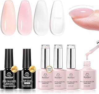 Beetles Builder Gel Set HEMA Free-Blush Whisper 4 Color 7 in 1 Nail Thickening Strengthening Building Apex with Base & Top Coat for Beginner DIY Salon at Home,Nude Builder Nail Gel,UV & LED Lamp Cured