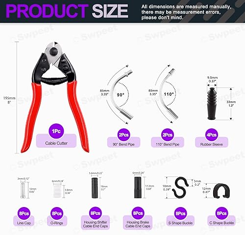 Miniatura 2 de Swpeet Carcasa universal para cable de cambio de bicicleta, 67 unidades, con kit de cortador de cables de bicicleta, tapas de extremo de cable de