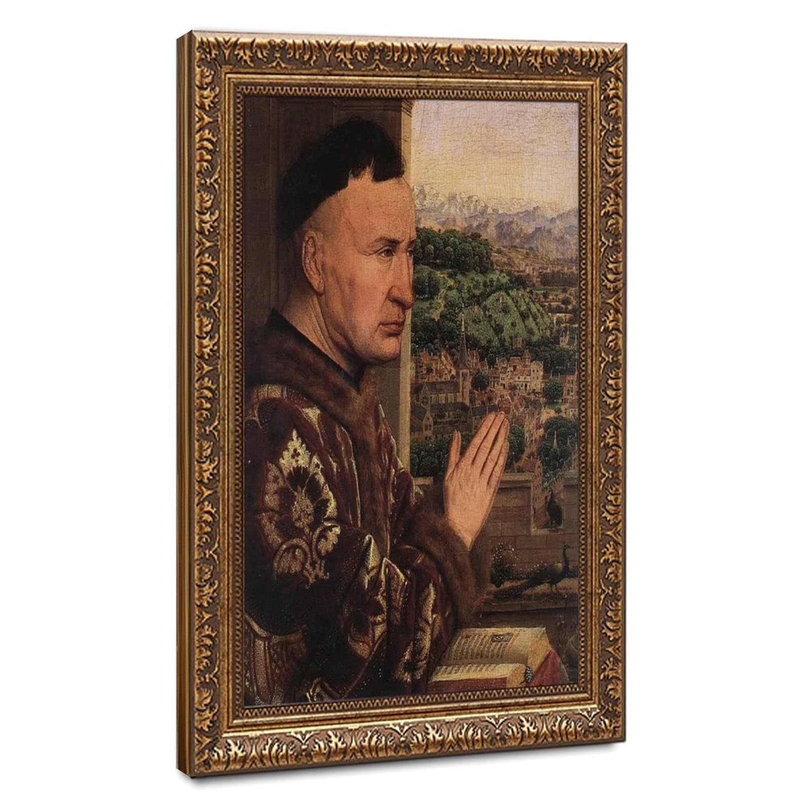 WCYB The Virgin of The Chancellor Rolin by Jan Van Eyck Posters Prints Canvas Deco Paintings Wall Art Hangable Frame 20" L X 30" W