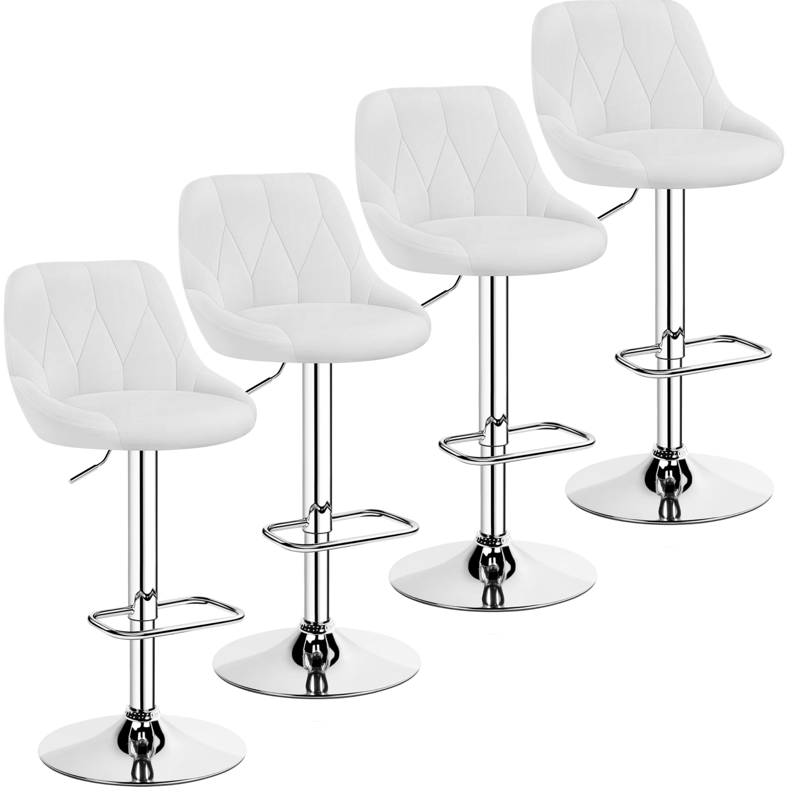 Yaheetech Modern Bar Stools Set of 4, Height Adjustable Swivel Chair with Backrest Chrome Footrest for Breakfast Counter Home Kitchen, White