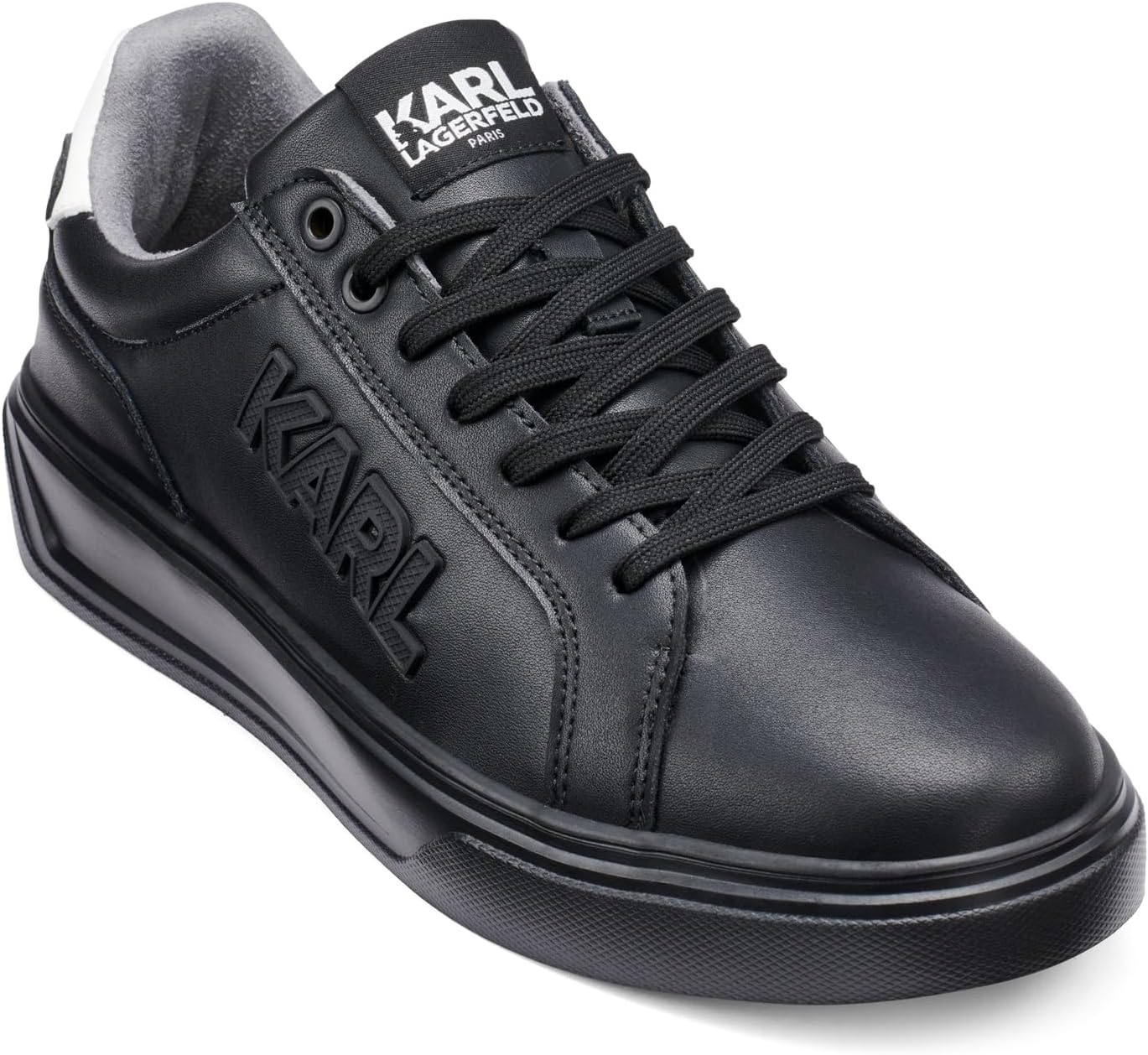 KARL LAGERFELD Mens Lace Up Leather Sneaker with Logo Patch