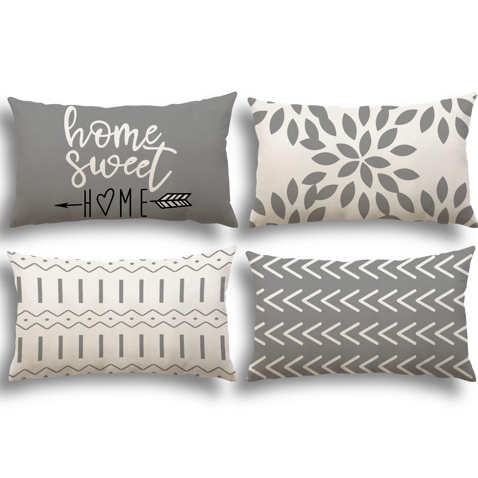 YCOLL Fundas de Cojín, Funda de Almohada del Sofá Throw Cojín Decoración Almohada Funda de Almohada de Lino de la Cubierta Decorativo para Sala de Estar Sofás 30 x 50cm Juego de 4 (Gris)