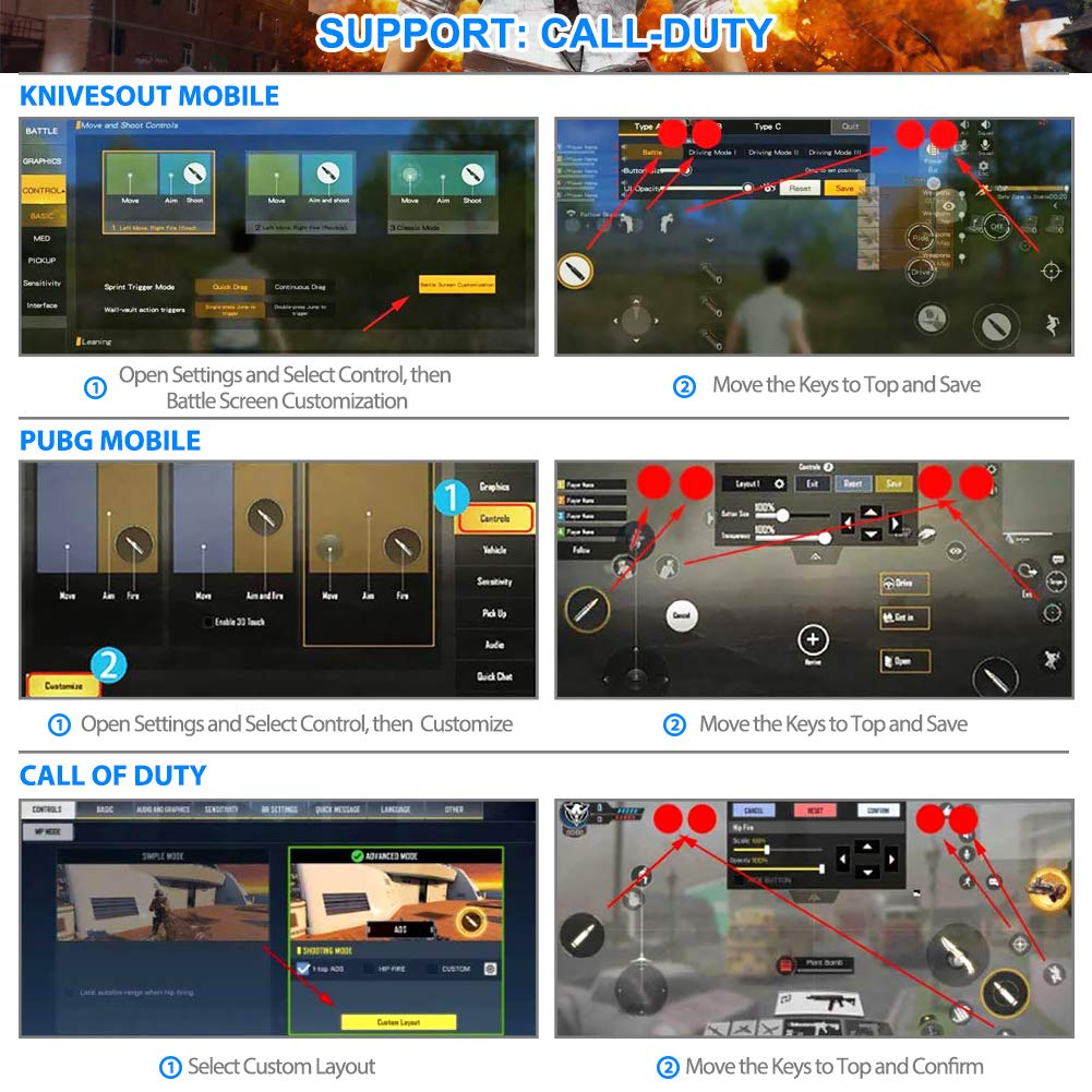 4 Trigger Mobile Game Controller with Cooling Fan, 4000mAh Gamepad for 4.7-6.5" iOS Android Phone L1R1 L2R2 Triggers Game Joystick 6 Fingers Mode USB Charge for PUBG/Call of Duty/Fotnite