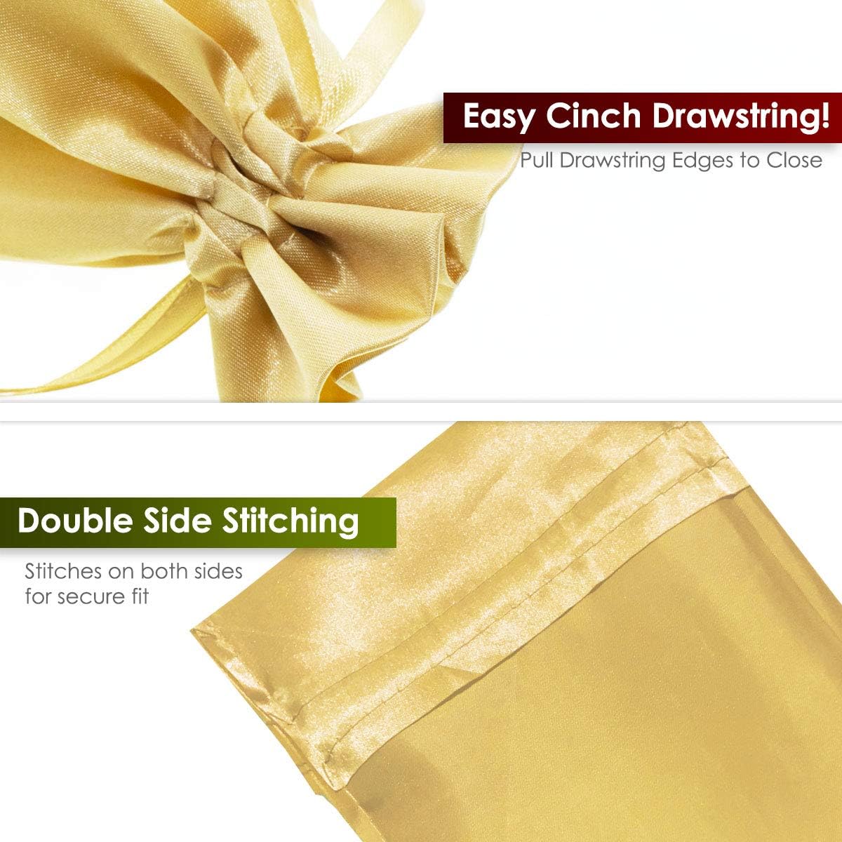 6" x 9" Gold Satin Gift Bags, Jewelry Bags, Wedding Favor Drawstring Baby Shower Christmas 50 per Pack - Image 6