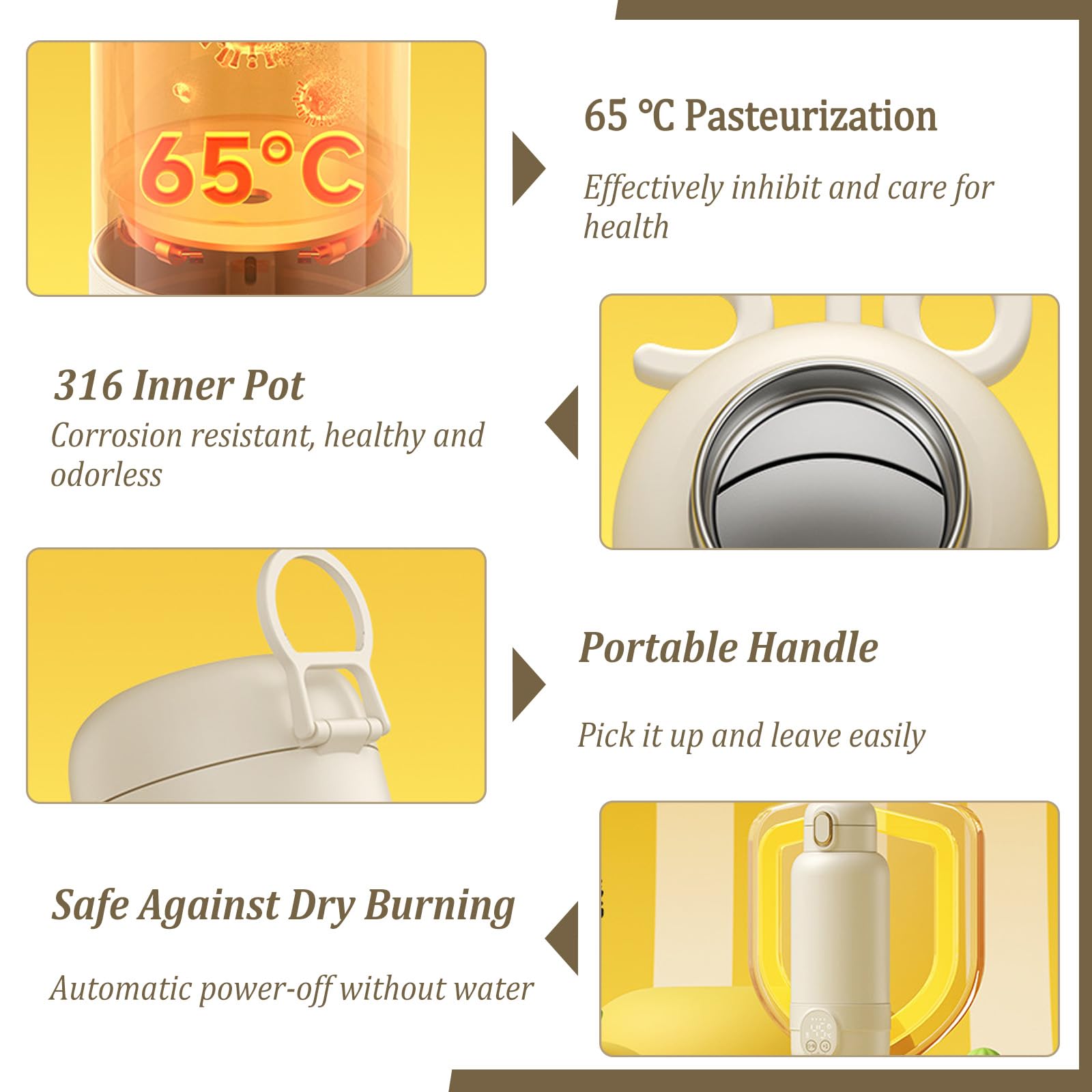 Cordless Portable Bottle Warmer, 500 ml, portatile, regolabile da 37 a 55 gradi, con indicatore LED, scaldabiberon in viaggio, 24 ore, temperatura costante per latte materno e acqua