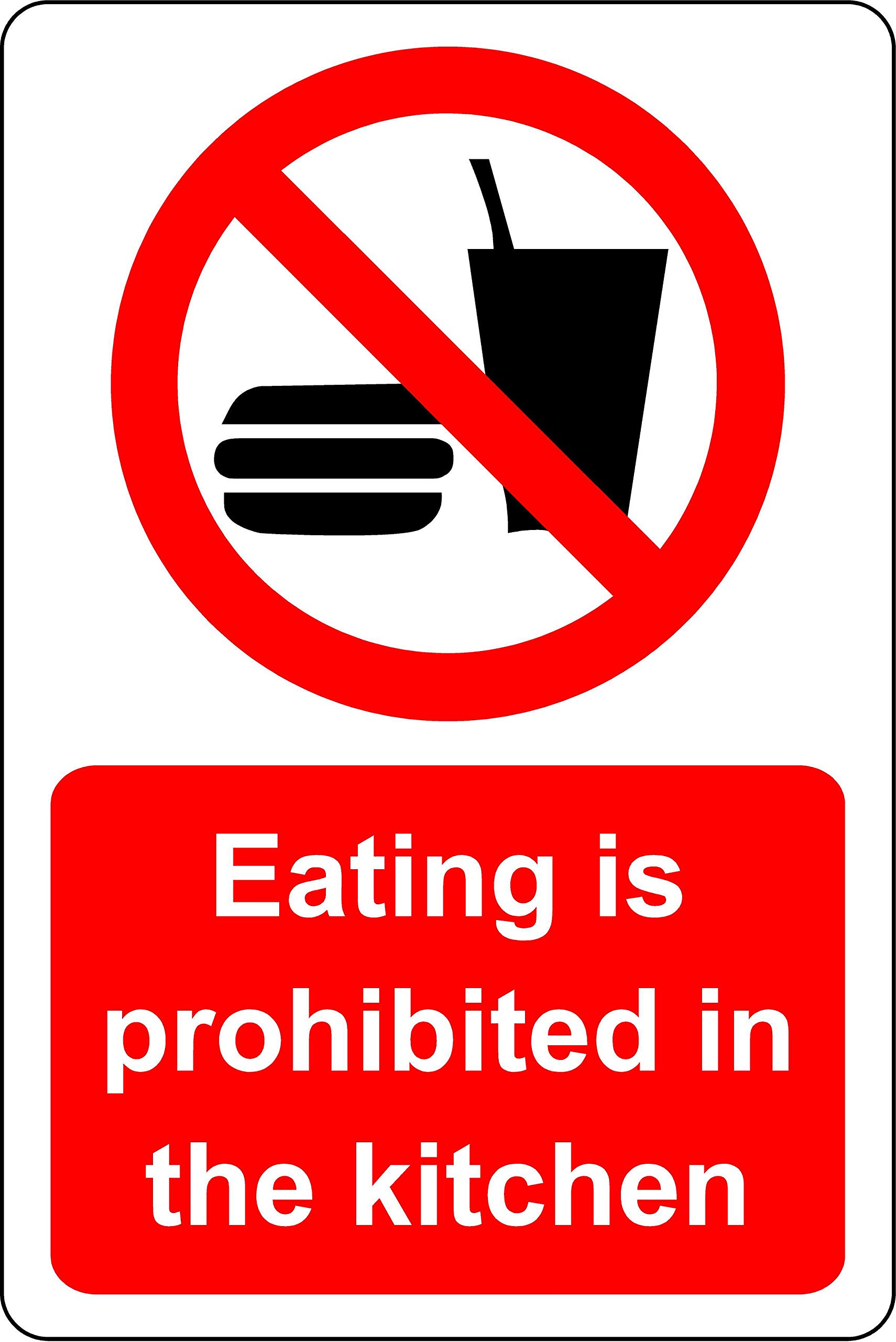 Eating is prohibited in the kitchen hygiene catering Safety sign - Self adhesive sticker 300mm x 200mm