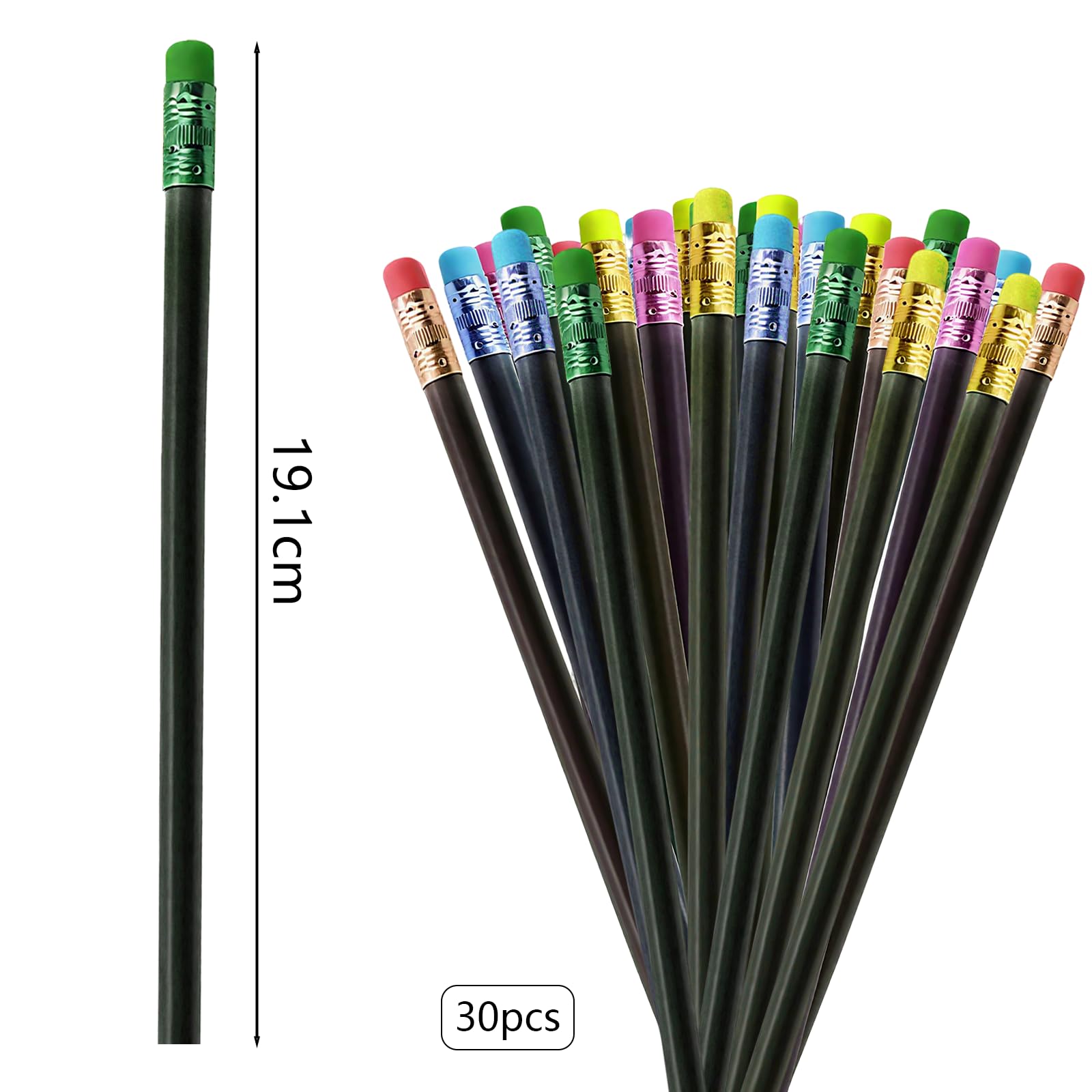 Vxcbad 30 Pieces Rainbow Colouring Pencils,Colouring pencils for kids,Pencils with Eraser,Gifts for pupils from teacher Multicoloured Pencil for Drawing Writing - Image 2