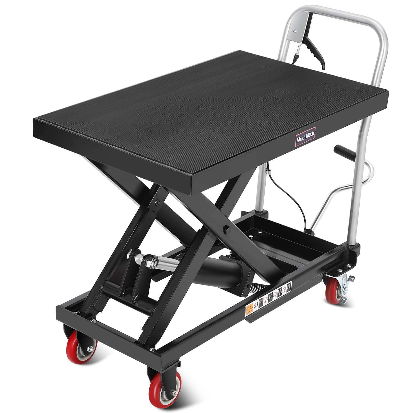 Carro elevador de 230 kg de carga, mesa elevadora hidráulica de 28 – 72 cm, plataforma elevadora con 4 ruedas y plataforma de goma de 71 x 46 cm, elevador de tijera para fábricas, almacenes