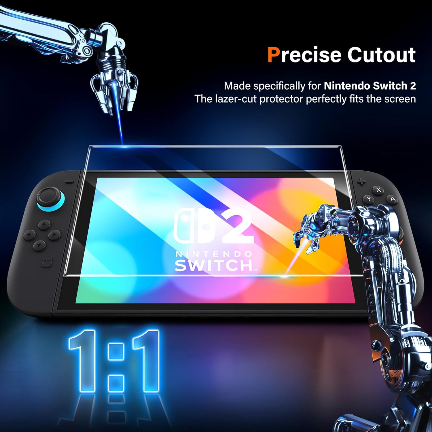 UniqueMe for Nintendo Switch 2 Screen Protector 2025-7.9 inch NS2 screen [Easy Installation Kit] Military Grade Shatterproof 9H Tempered Glass for Switch 2 Screen Case Friendly - 2 Pack - Image 4