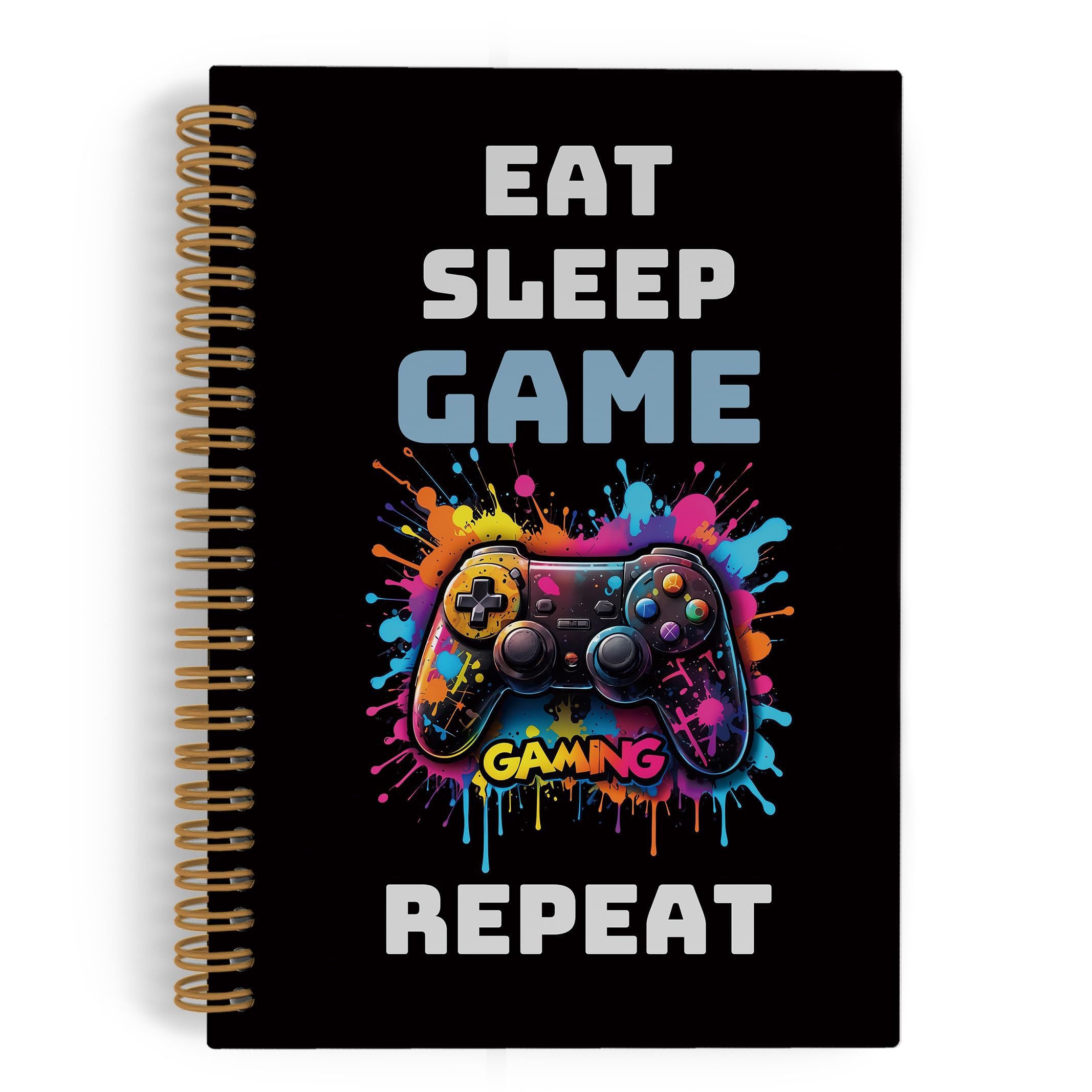 QLMX Eat Sleep Game Repeat Spiral Notebook, Game Journal Gifts for Gamer, Boys Gaming Journal Notebook, Gamer Notebooks for School Work, Game Office