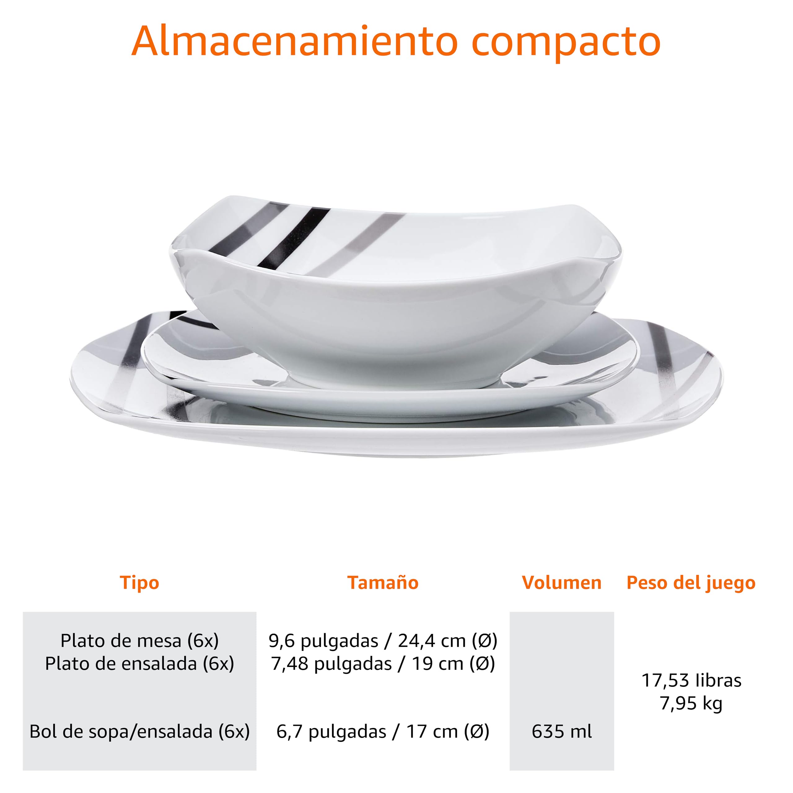 Amazon Basics Vajilla 18 Unidad 6 Servicios Líneas Modernas