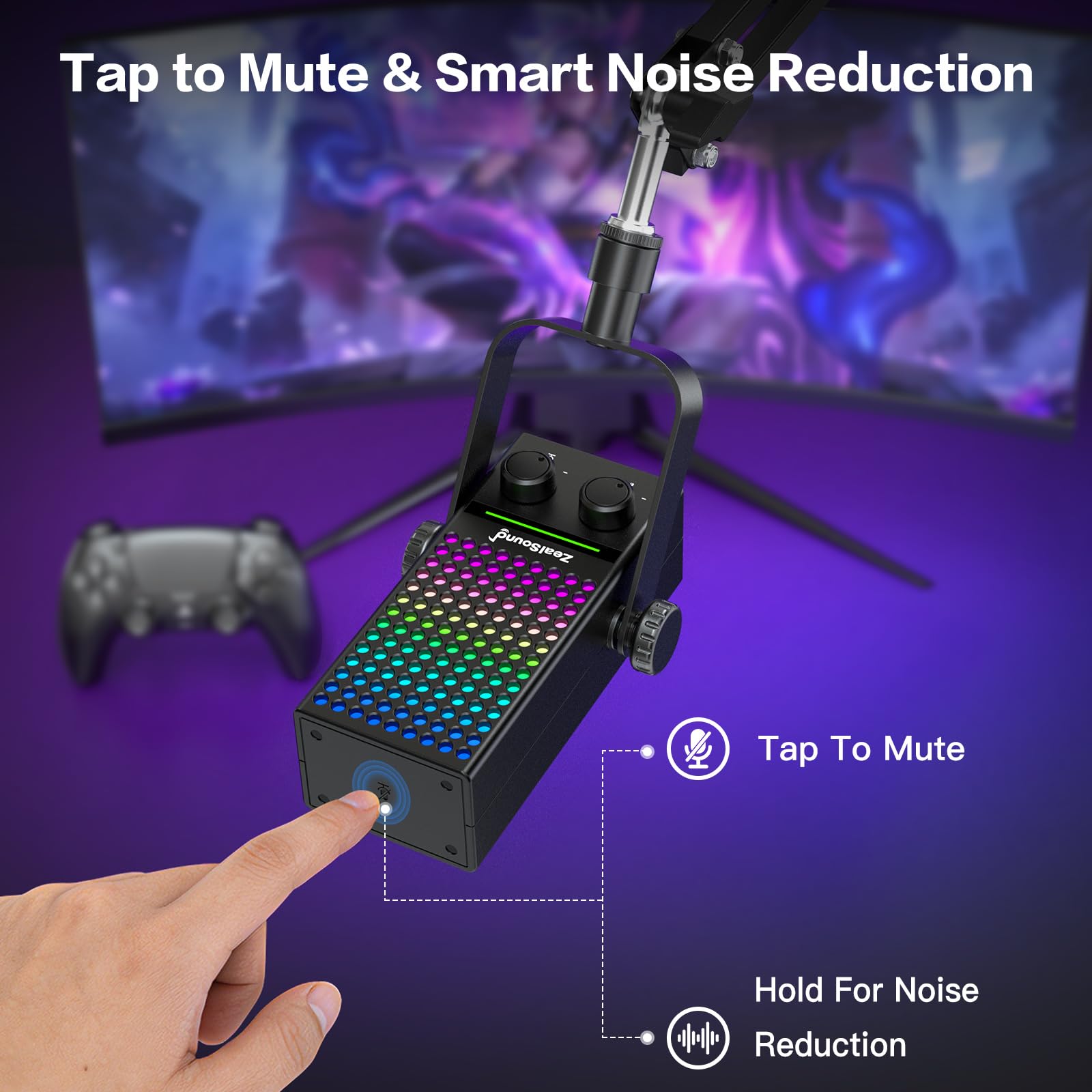 ZealSound Microfono da gioco per Xbox con braccio a braccio, microfono USB per PC, Mac, iPhone e Android, riduzione del rumore, silenziamento con un solo tocco, controllo del guadagno, monitoraggio a