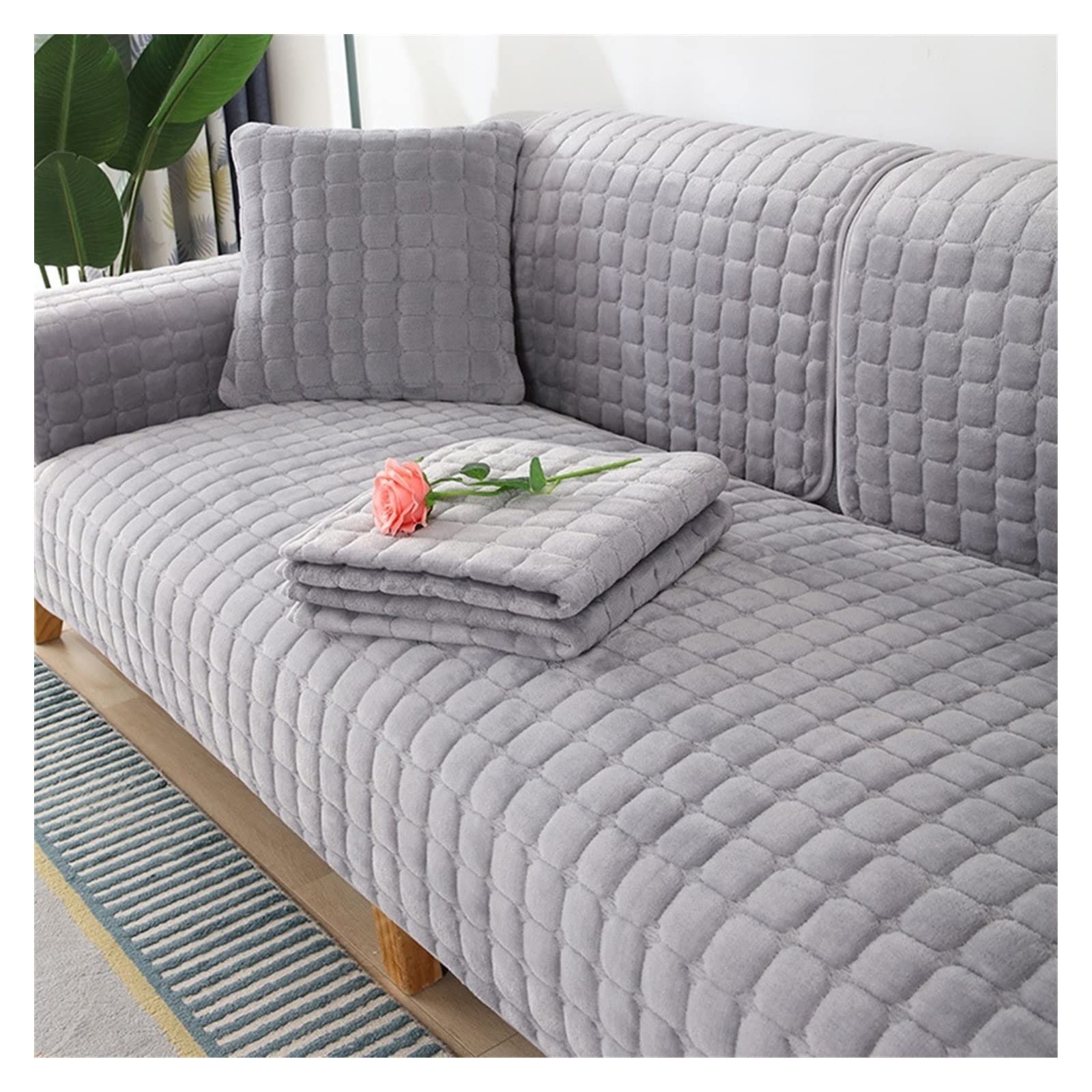 Sofa Slipcover Corner 3/2/1/4 Seater Sofa Cover L Shape Couch Cover Velvet Thick Sofa Protector Anti-slip Reversible Quilted Corner Slipcovers Washable for Sectional Couch ( Color : L , Size : 90x120c