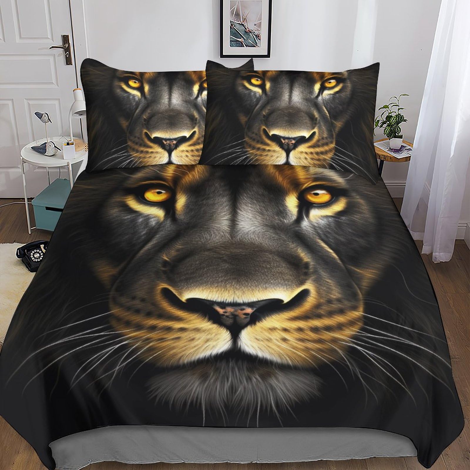 Ensemble de literie 3D avec housses de couettes lion et taies d'oreillers