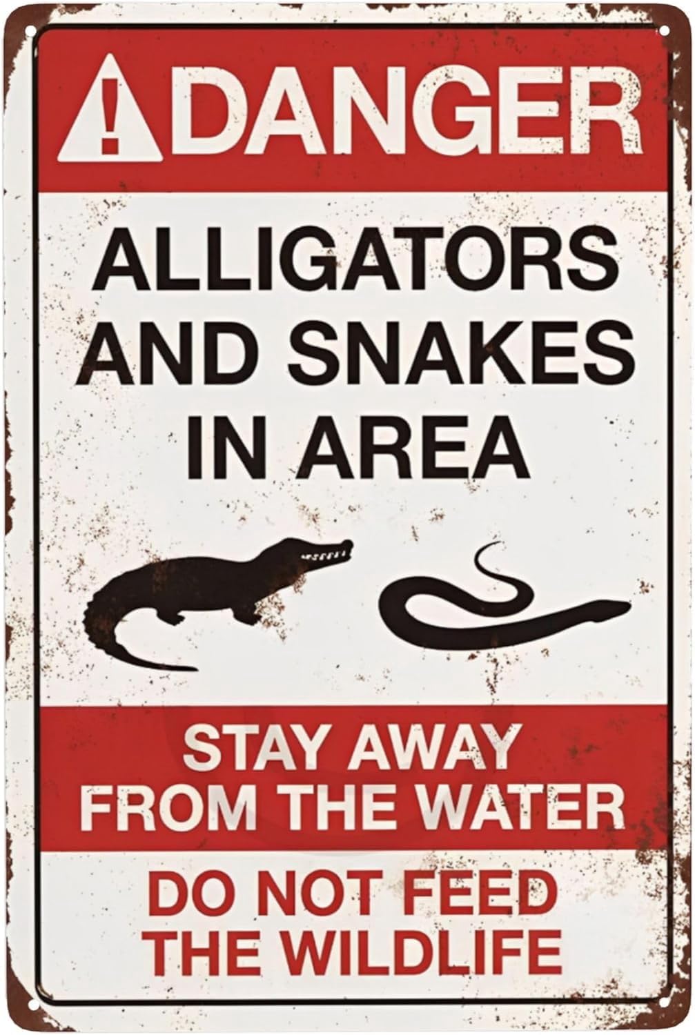 (2-Pack) Metal Tin Sign Danger Alligators and Snakes Vintage Reproduction Sign 8 x 12