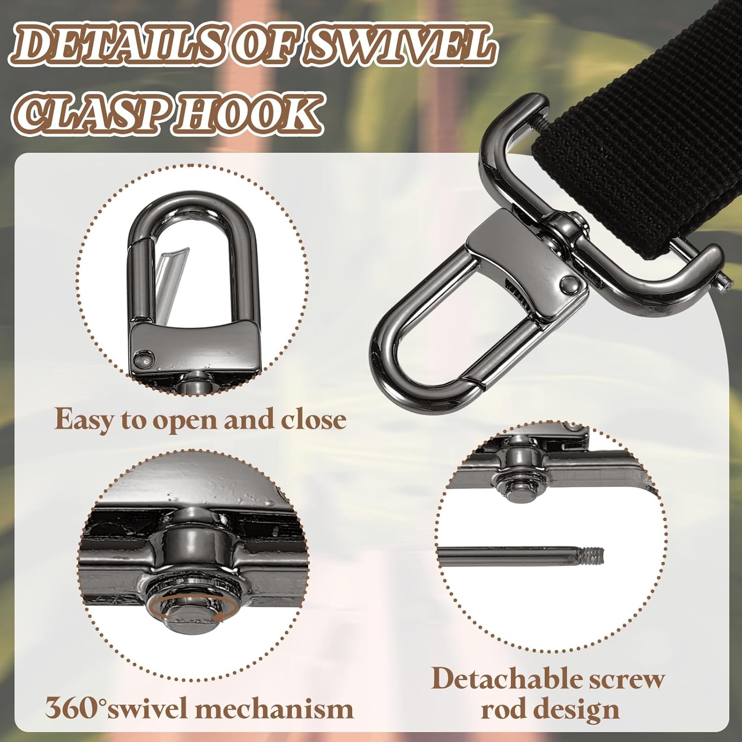 PATIKIL 1.5 Inch Swivel Clasp Hooks, 2 Pcs Detachable Snap Hook with Screw Bar, Swivel Lobster Claw Clasps for Bag Strap Replacement Purse Lanyard DIY Craft Hardware, Black - Image 3