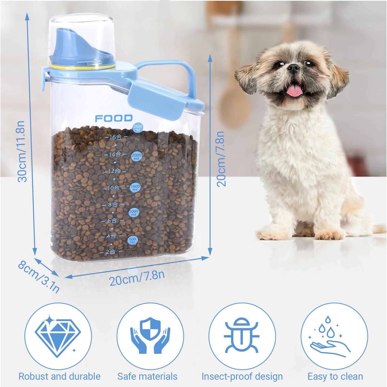 Cubo Pienso Perro, 2.8L Dog Food Storage Bin, Botes Cocina Almacenaje con Vaso Medidor, Almacenamiento se Comida Para Perros, Caja se Almacenamiento