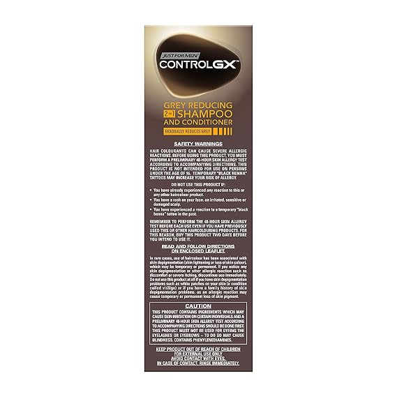 Just For Men Control GX Gray Reducing 2-in-1 Shampoo 4 oz | Keratin formula for thicker-looking hair, For brown to black hair