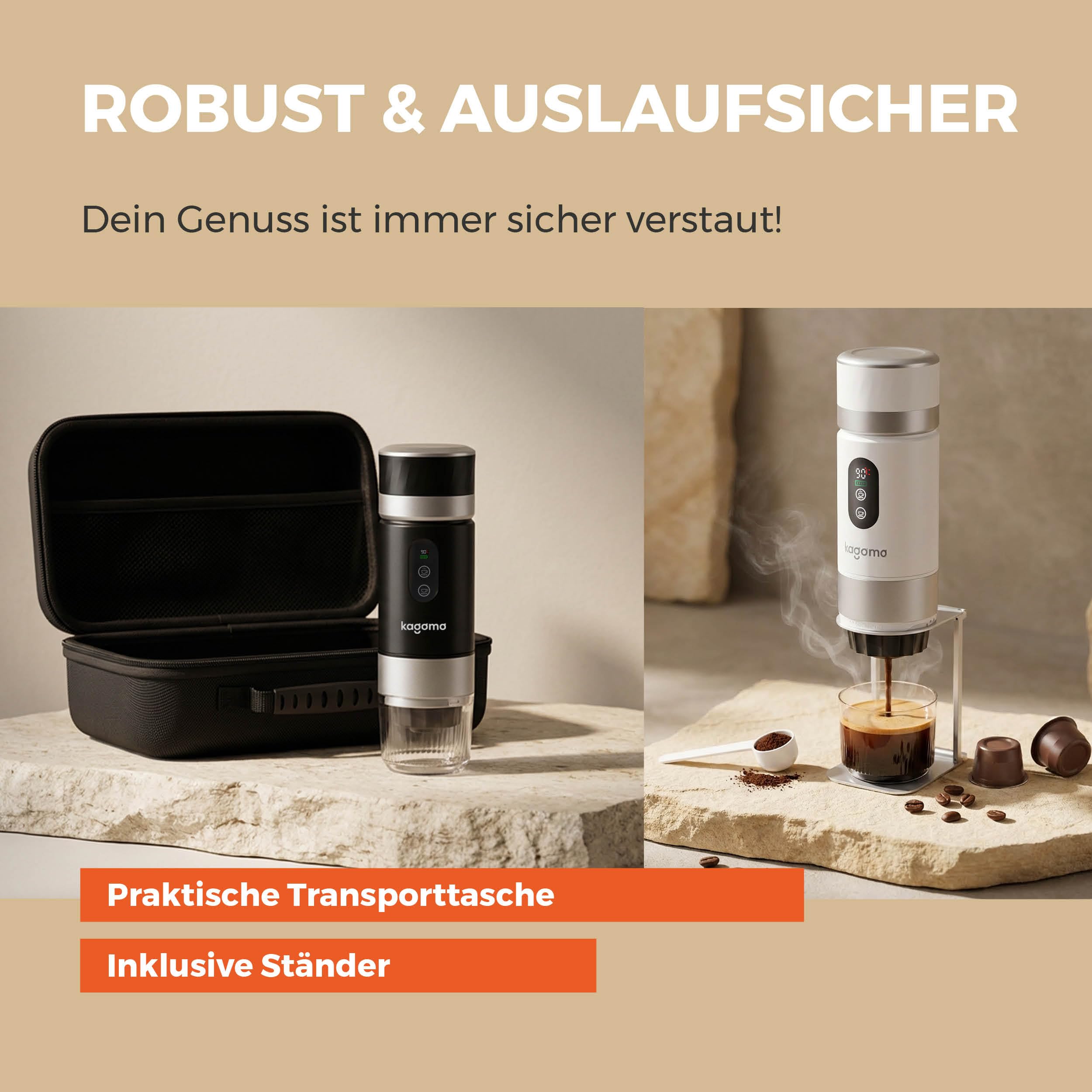 kagomo One Tragbare Espressomaschine mit Akku 20 Bar USB-C Mobile Kaffeemaschine für unterwegs Auto Camping