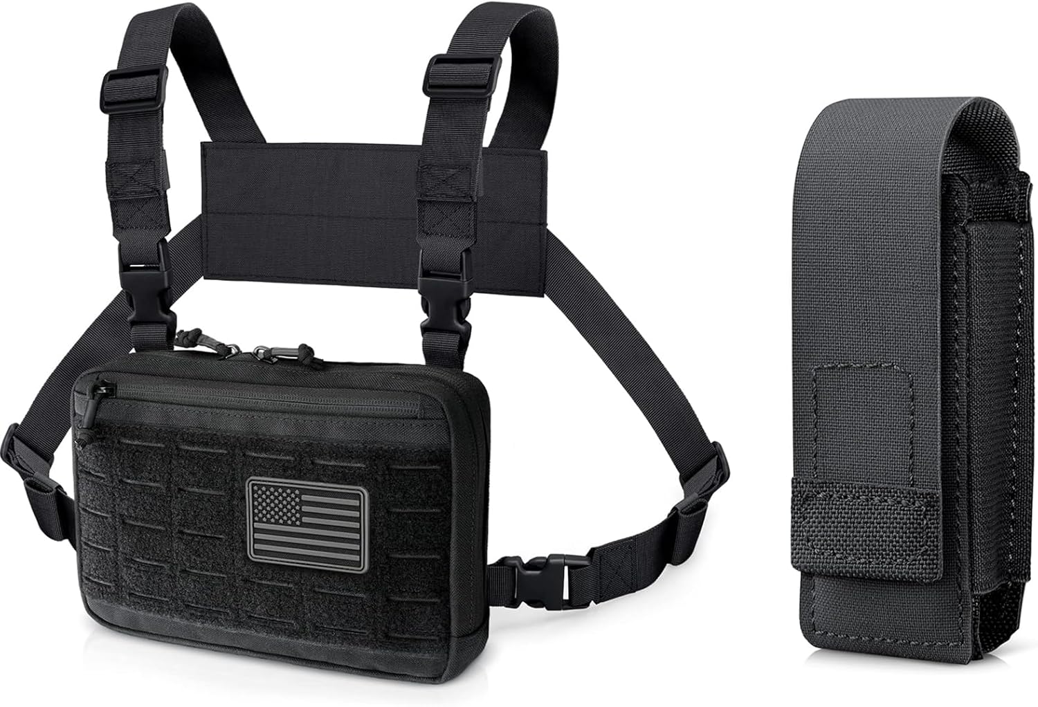 WYNEX Tactical Chest Rig Bag of Laser Cut Design, Molle Chest Pouch Utility Recon Kit Bag Tactical Chest Pack Bag, WYNEX OC Pepper Spray Holster Pouch, Small MOLLE Flashlight Holder