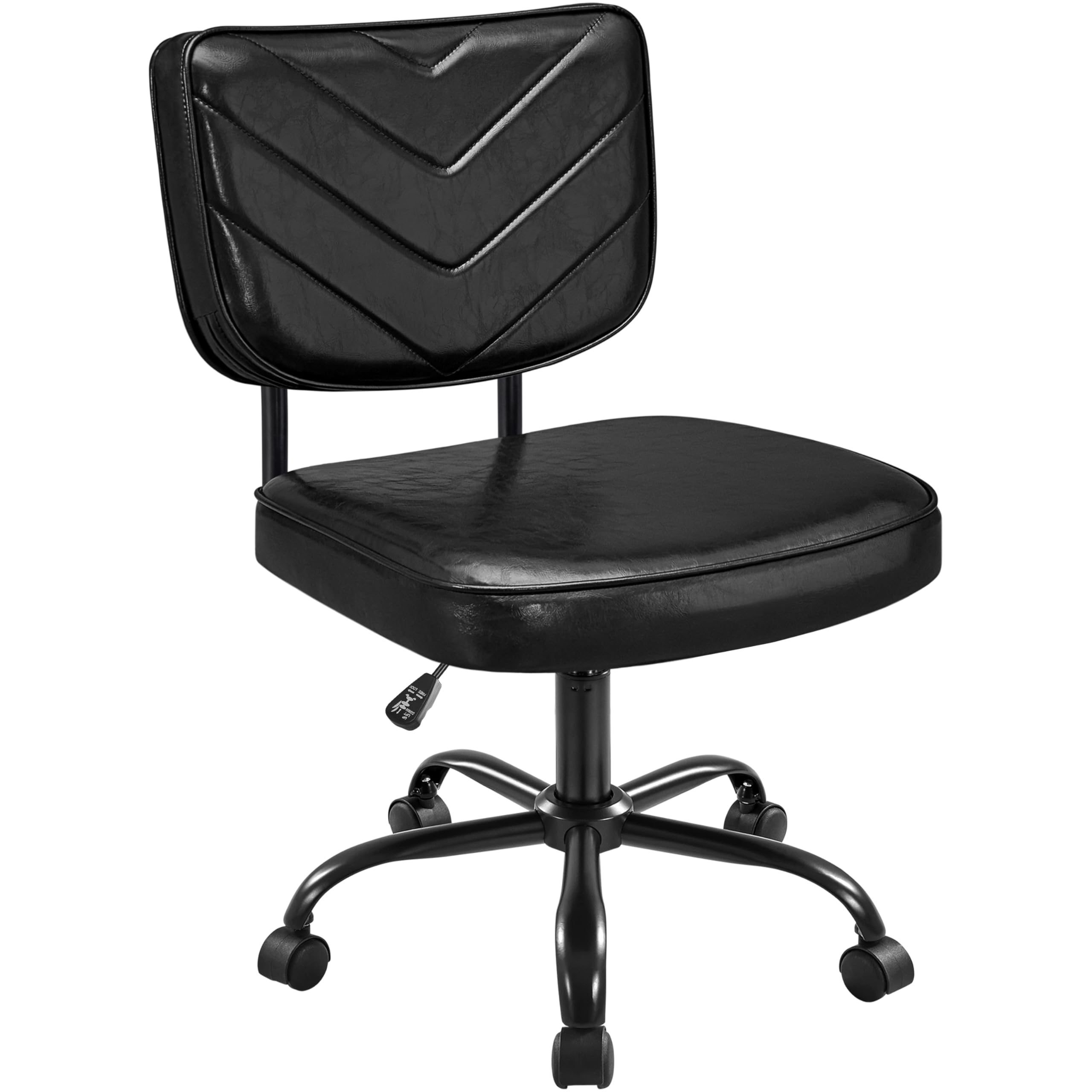 Yaheetech Silla de Oficina Ergonómica con Ruedas, Piel Sintética, Silla de Escritorio sin Brazos con Altura Ajustable para Estudio y Dormitorio, Color Negro