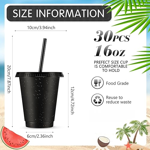 Miniatura 2 de Rtteri 30 vasos reutilizables con tapas y pajitas de 16 onzas con purpurina para café helado, taza de viaje de plástico para jugos de batidos,