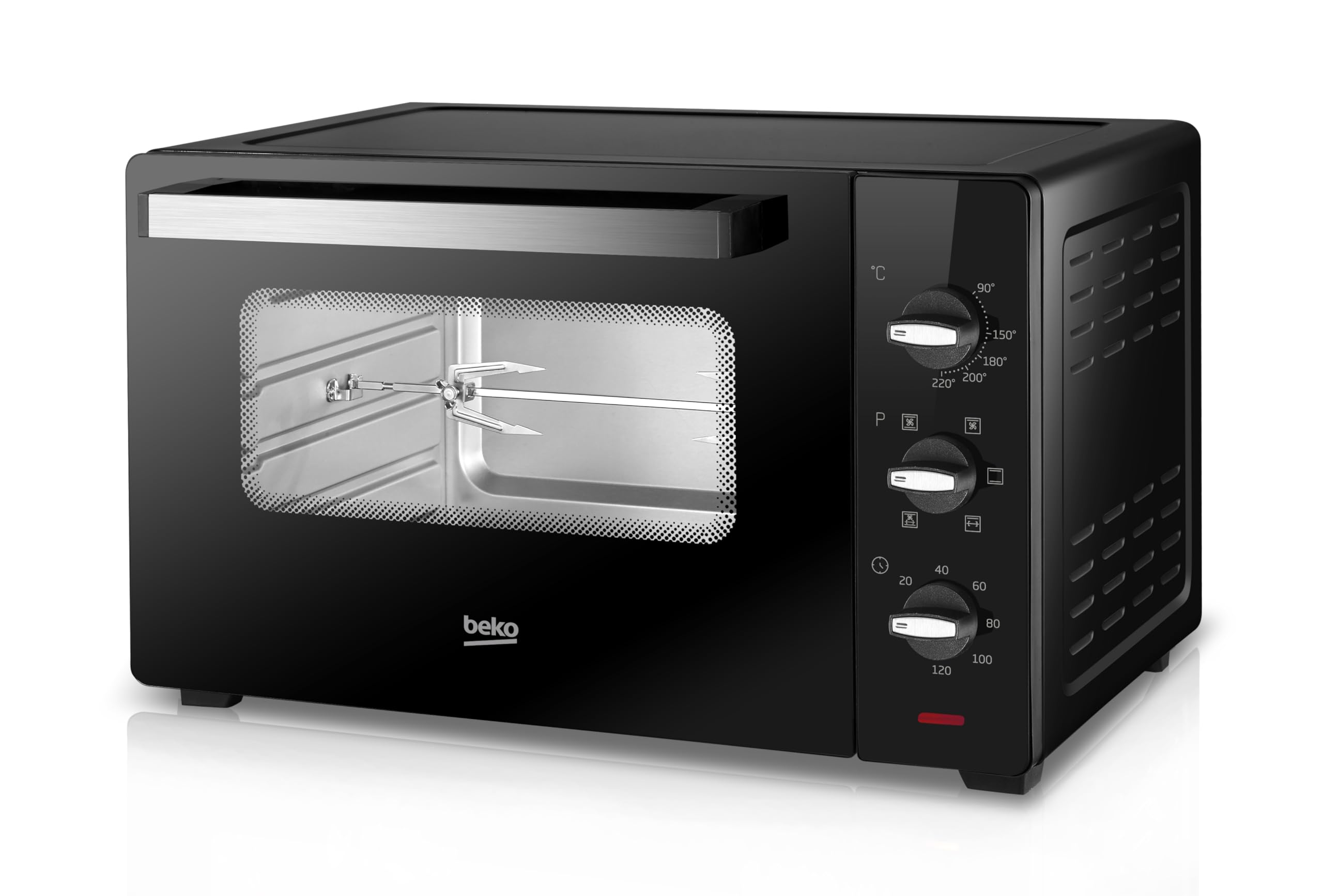Beko BMOF45B Placa eléctrica con circulación, 45 litros, 2000 W, 5 funciones, temporizador 120 min, temperatura hasta 220 grados, negro