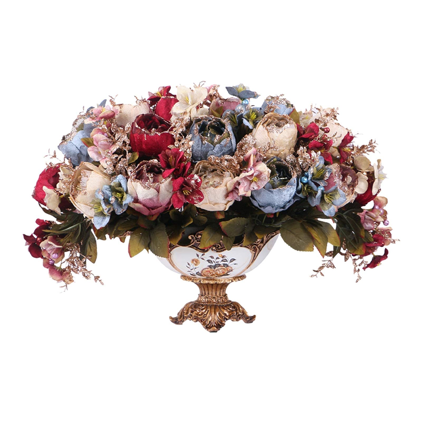 XDLEDMKIZ Artificial Flowers Artificial Flowers In Vase - Simulation Peony Bouquets With Resin Vase, Lifelike Faux Flannel Silk Flowers Fake Peony Bonsai Centerpieces For Home