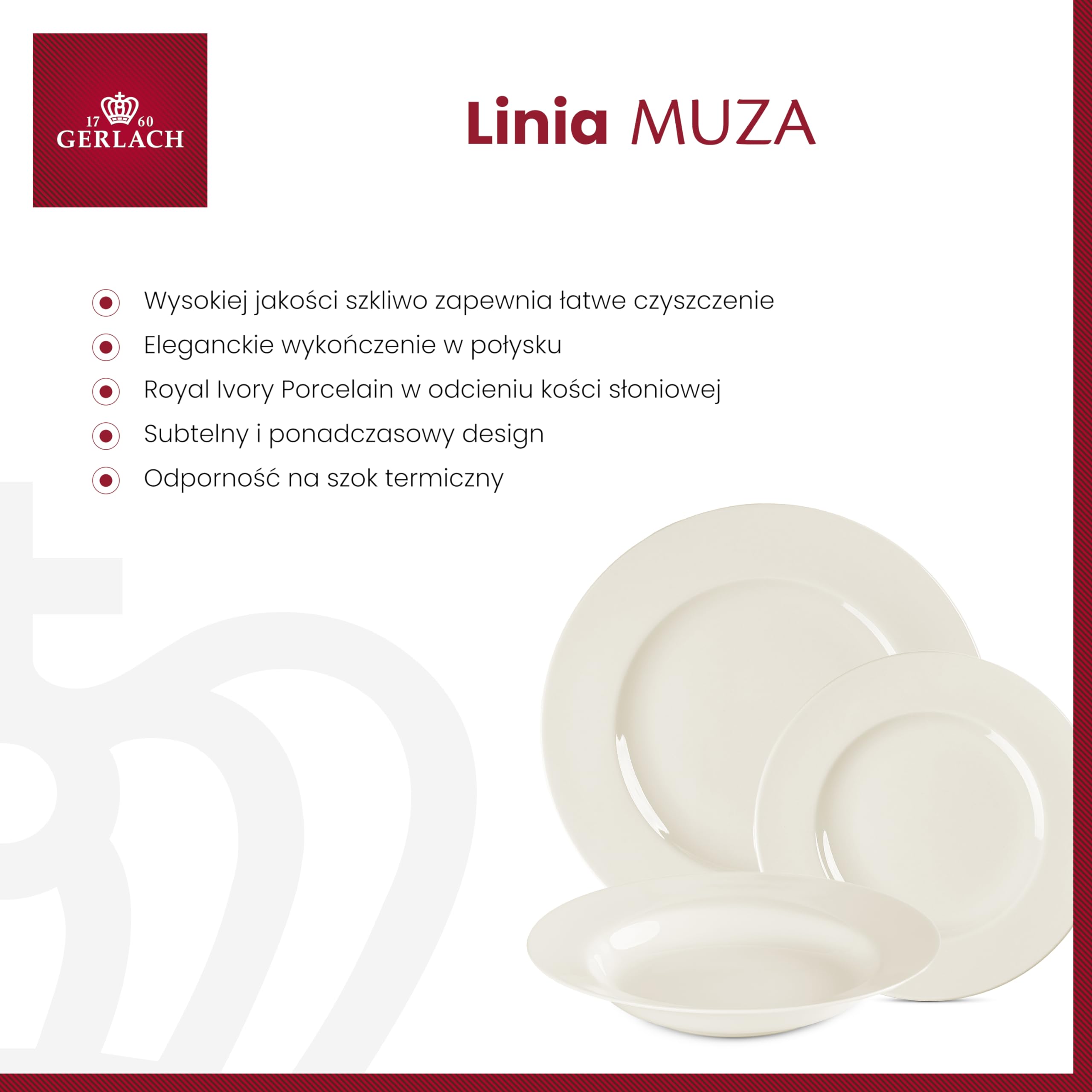 Gerlach Muza Zestaw Talerzy Obiadowych Dla 6 Osób Komplet Porcelanowych Talerzy 18 Elementów Serwis Obiadowy Talerze z Porcelany W Kolorze Kości Słoniowej