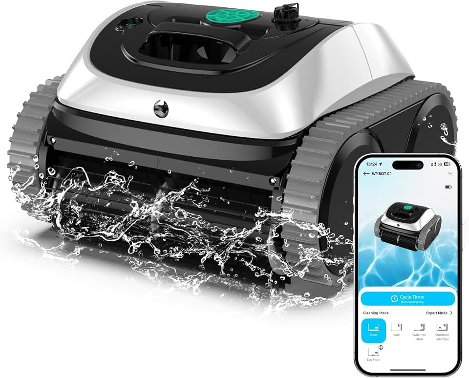 WYBOT C1 Robot Limpiafondos Piscina con Planificación Inteligente de Rutas, Limpieza Automática de Fondo, Paredes y Línea de Agua, Triple Motor Mejorado, 150 Min, hasta 150㎡(Blanco)