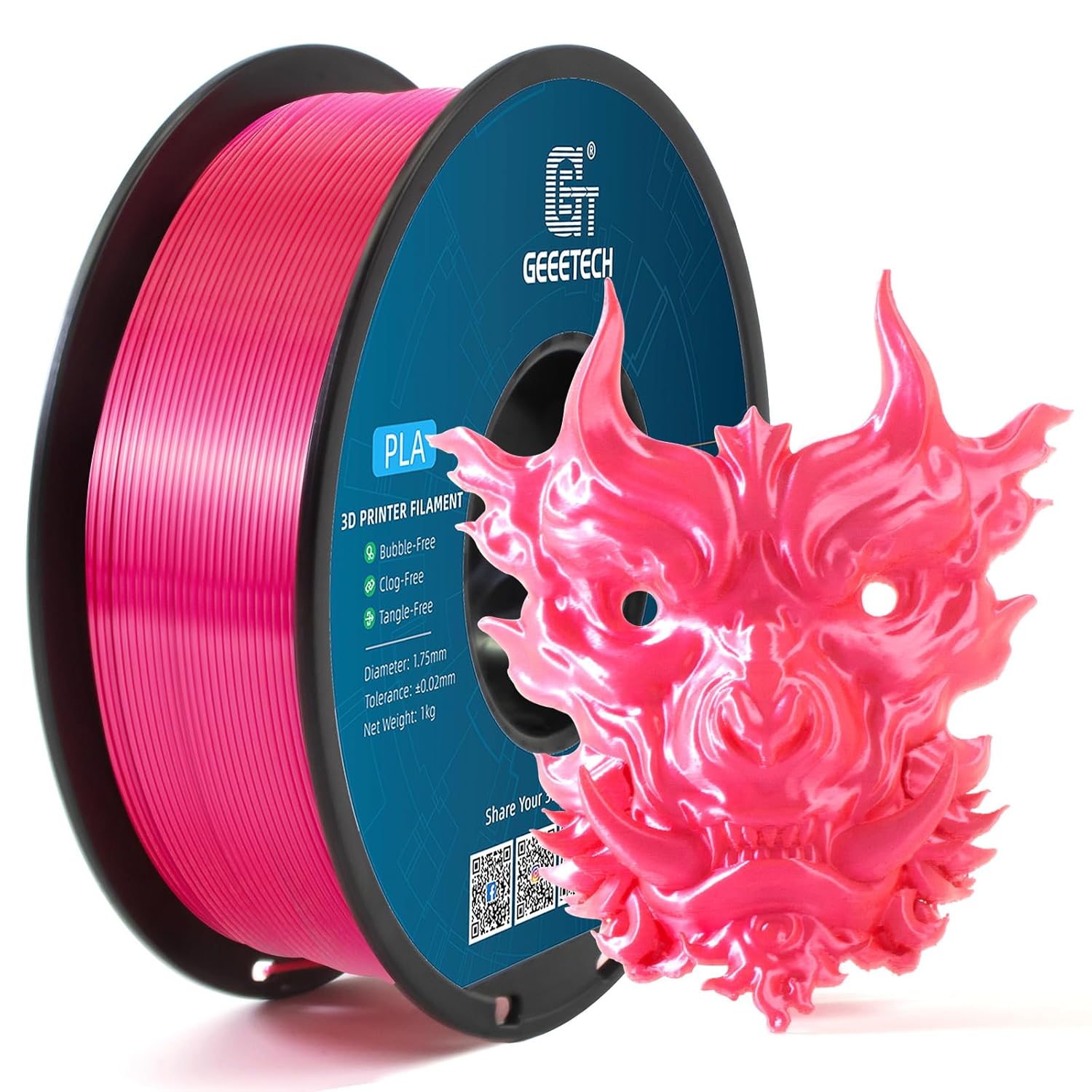 Geeetech Silk PLA Filament 1.75mm, Metal-Like Shiny Silk Rose Pink 3D Filament 1kg (2.2lbs) 1 Spool, Dimensional Accuracy +/- 0.02 mm, Fit Most FDM Printer (Magenta)