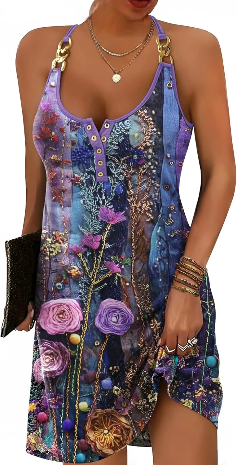 Summer dress with spaghetti straps halter neck button details