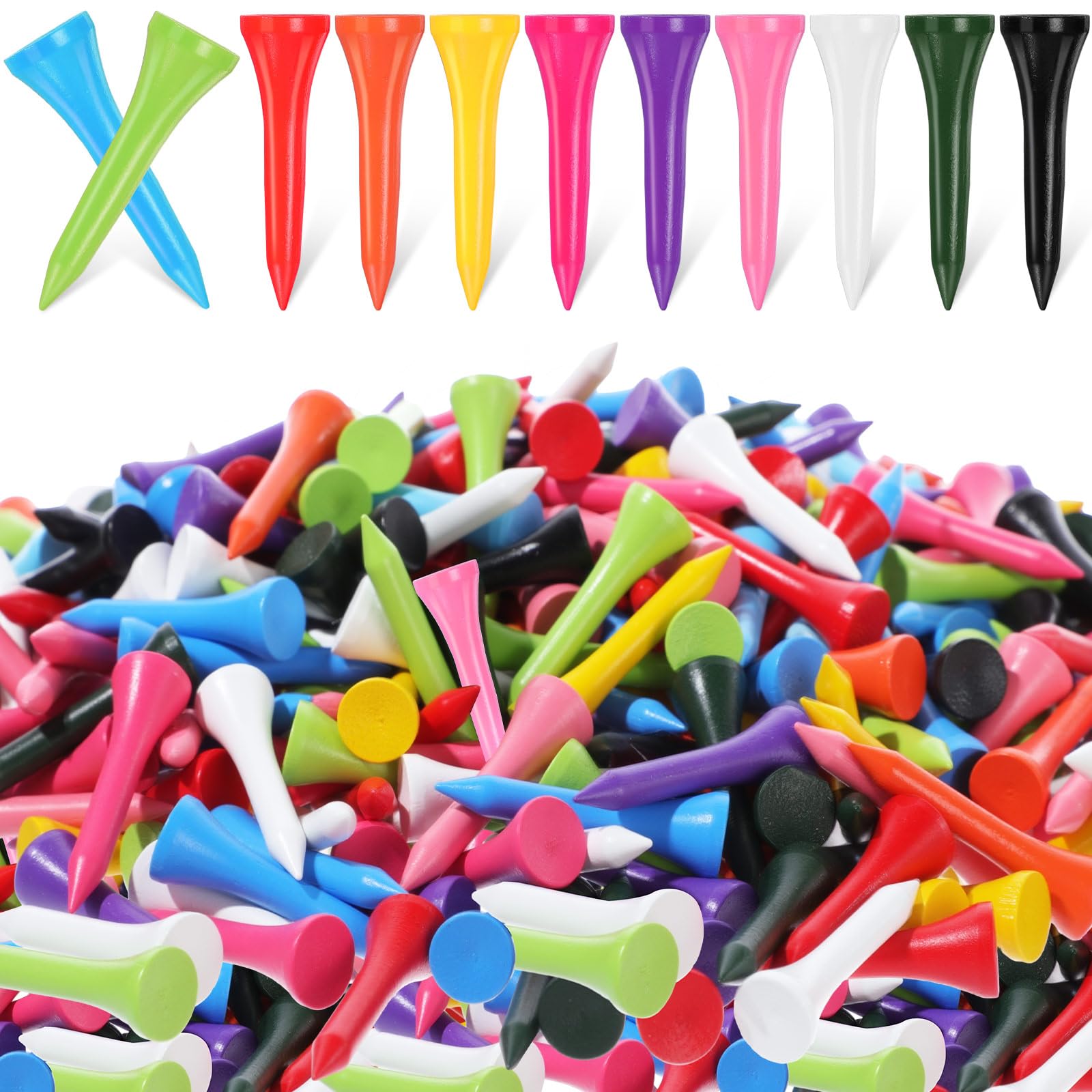 Mudder Bambus-Golf-Tees, 2000 Stück, professionelle Golf-Tees reduzieren Reibung, seitlicher Spin für Schläger, Herren, Damen, Kinder, Zubehör (3,8 cm, mehrfarbig)