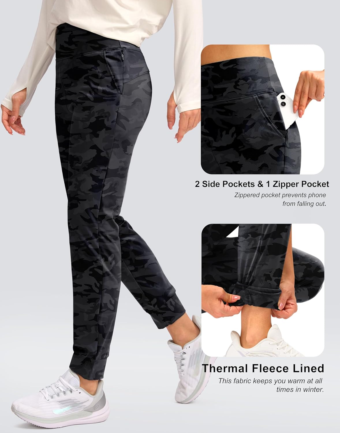 SANTINY Women's Fleece Lined Joggers Water Resistant High Waisted Thermal Sweatpants Winter Pants Hiking Running Pockets - Image 6