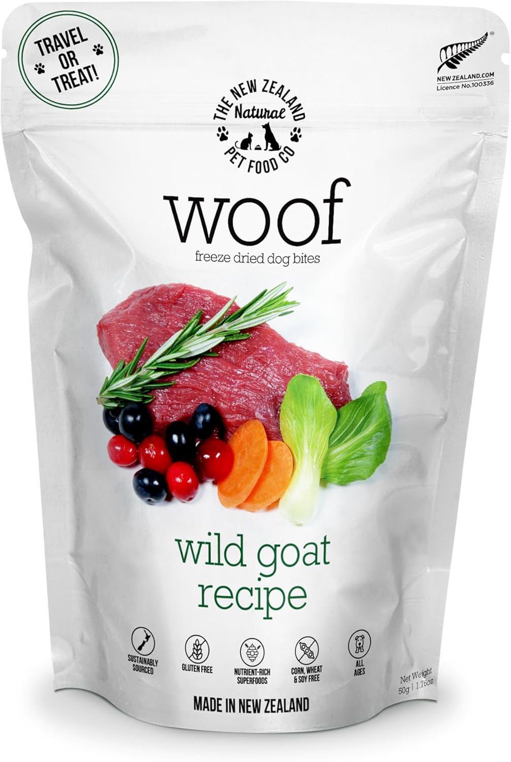 Woof Freeze Dried Dog Food – Wild Goat Recipe, High Protein, Complete Diet, Dog Treats, All Life Stages – 1.76 oz