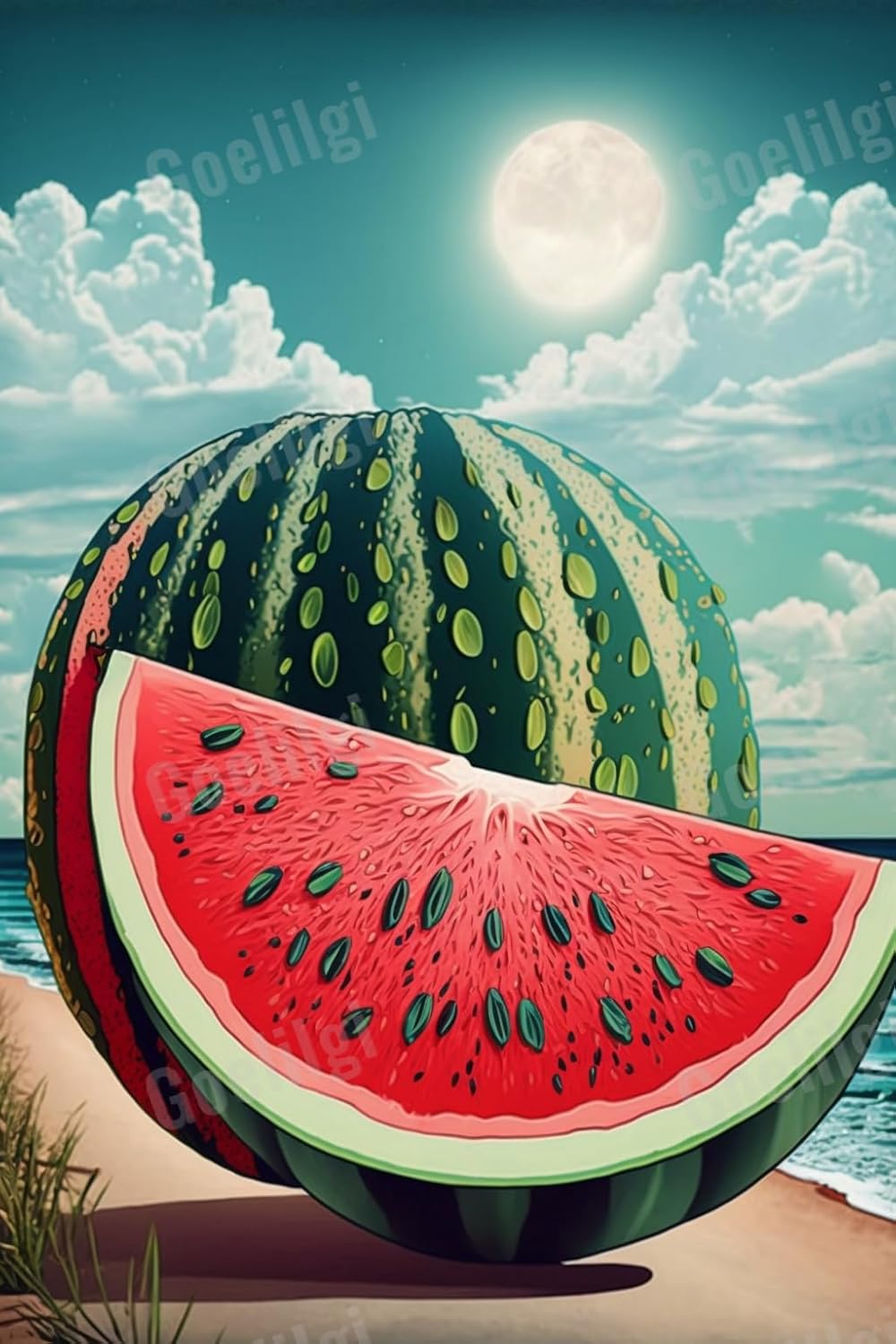 IEFSCAY Diamond Painting Kits Sunshine Watermelon Diamond Painting Fun Beginner DIY Full Round Digital Painting Kit, Joyful Cross Stitch Art,for Dining Room Decor Room Decor 50X60cm