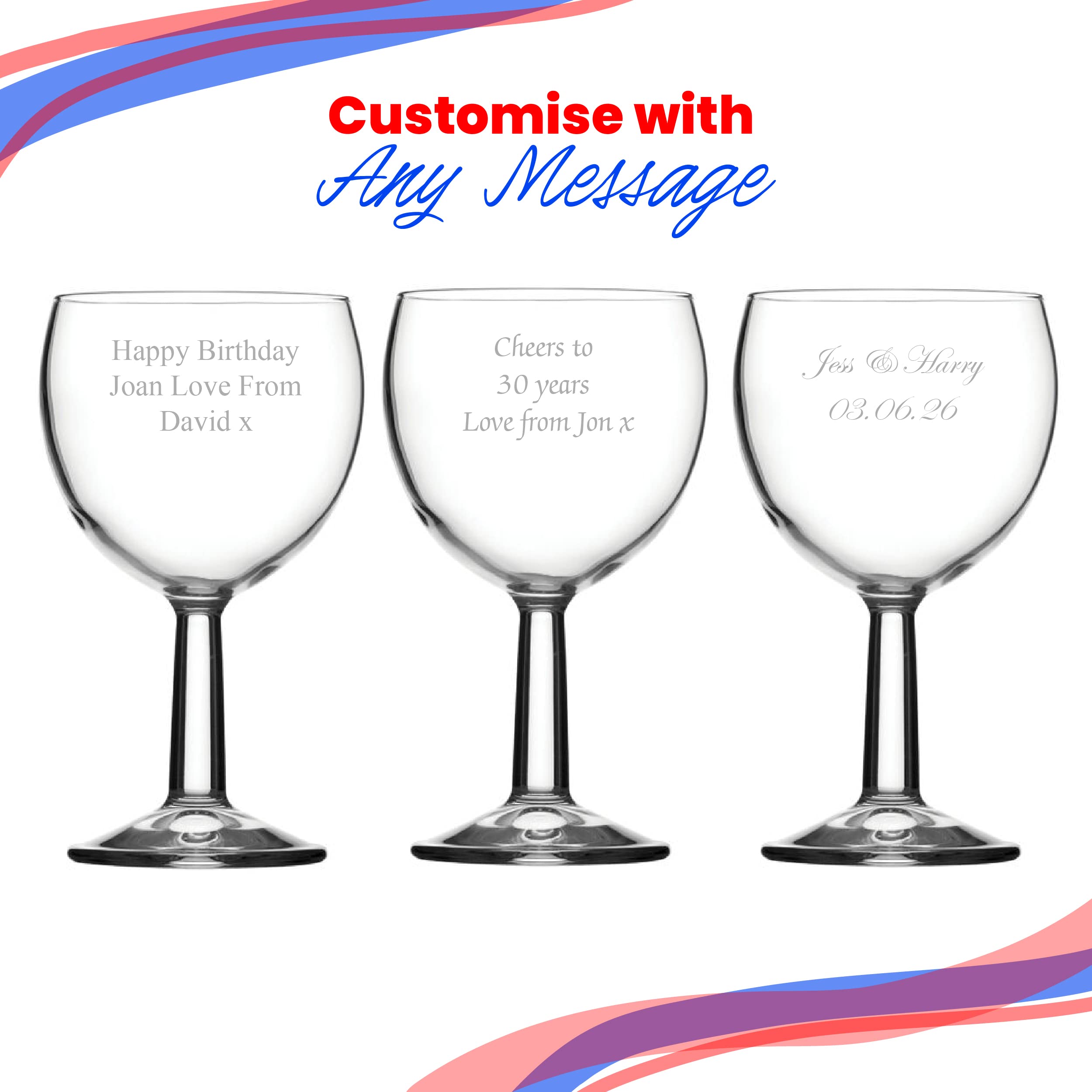 Copa de vino grabada personalizada de 197 ml, Regalos Personalizados, cualquier mensaje, para cualquier ocasión como cumpleaños, bodas, Navidad, Pascua, graduación, grabado en el Reino Unido